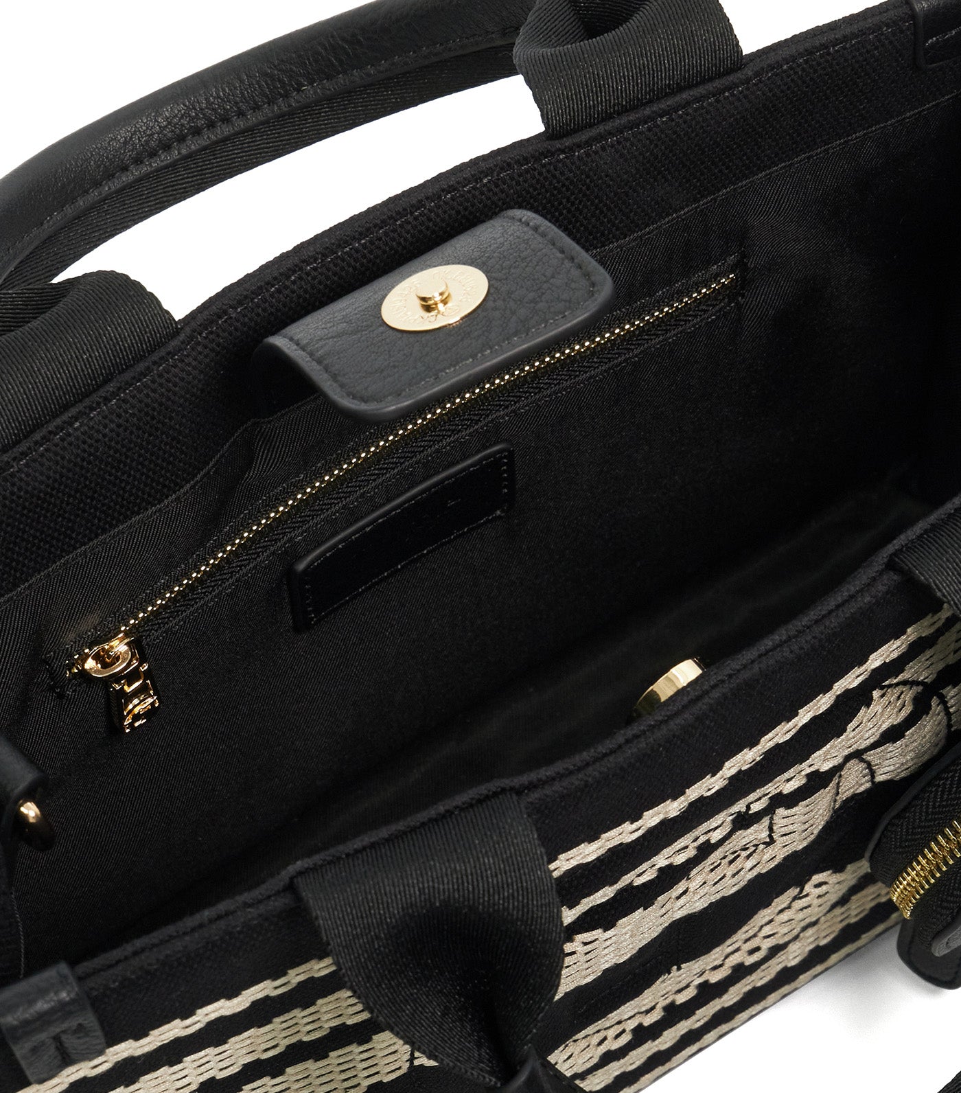 Dinkydeltra Mini Striped Canvas Tote Black