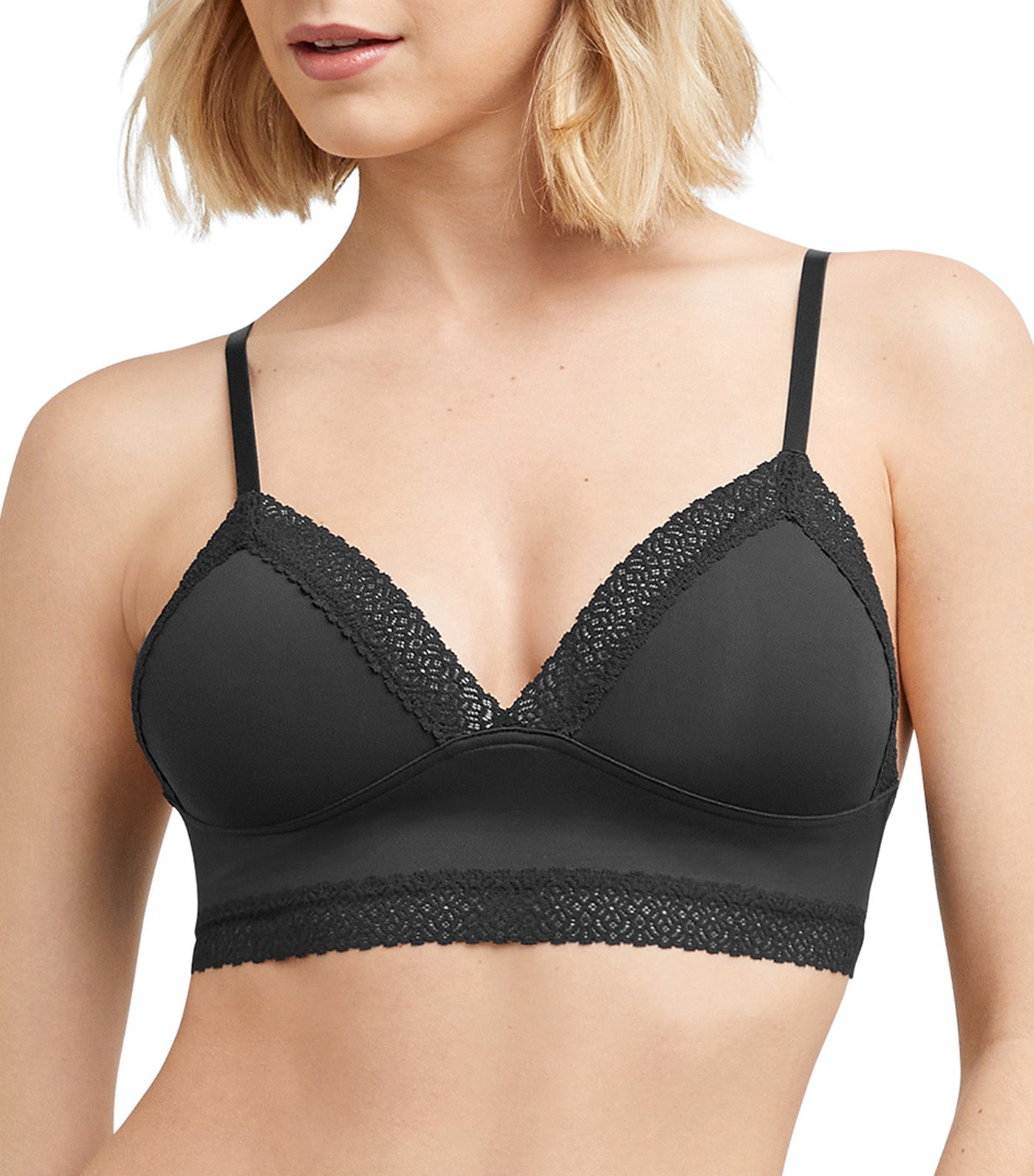 M Lace Trim Triangle Rib Bralette Black