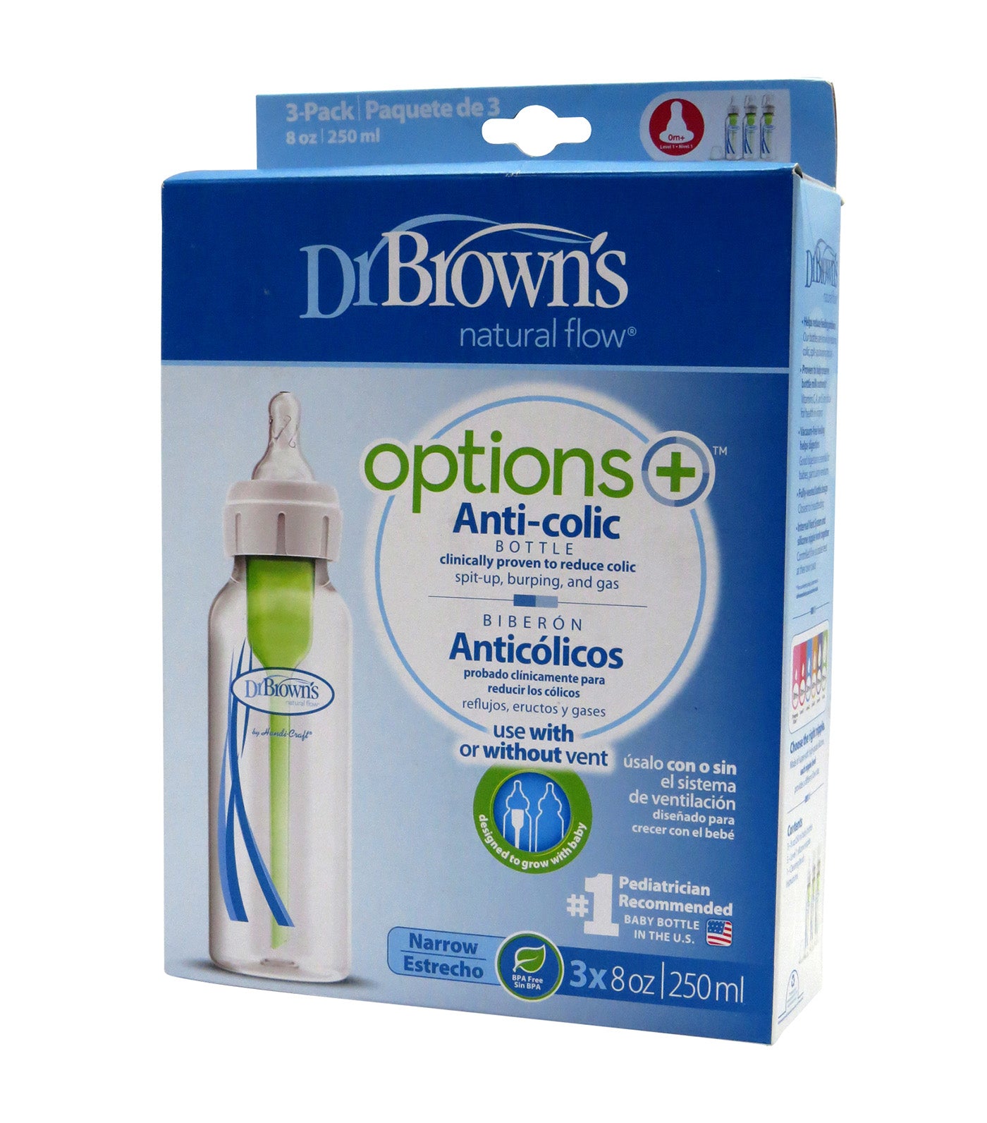 3-Piece Options+ Narrow-Neck Baby Bottle 250ml