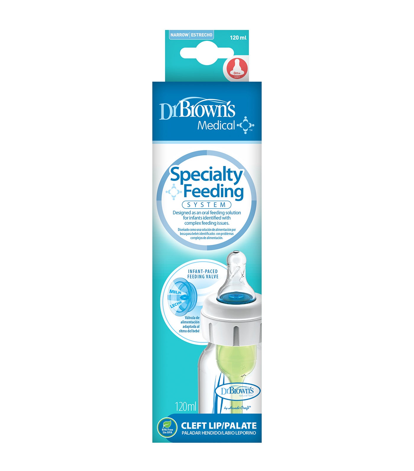 Bottle Retail with Infant-Paced Feeding Valve + Level 1 Nipple + Extra Valve, 4oz/120 ml