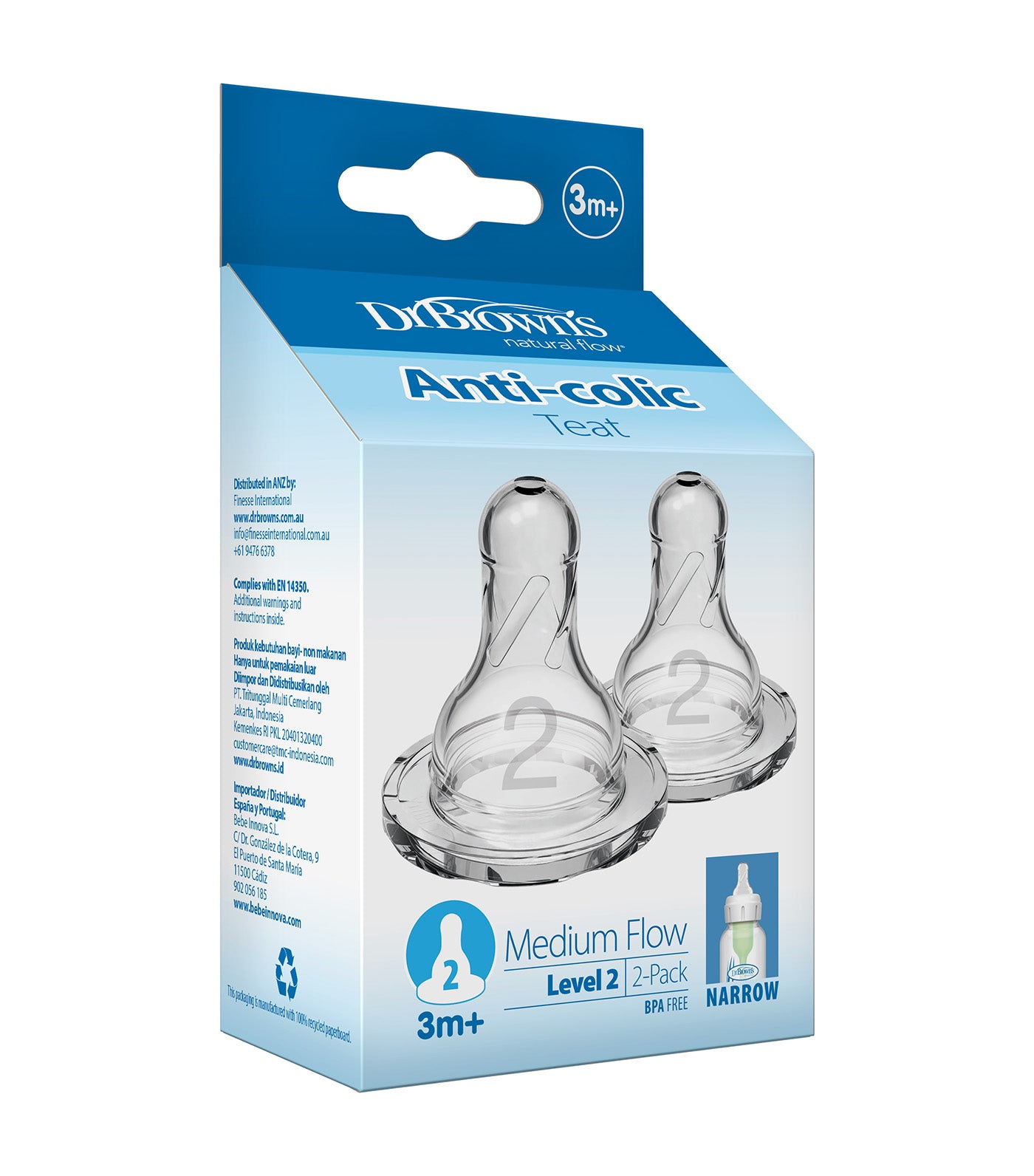 Options+ Narrow Neck Nipple, 2 Pieces/Pack
