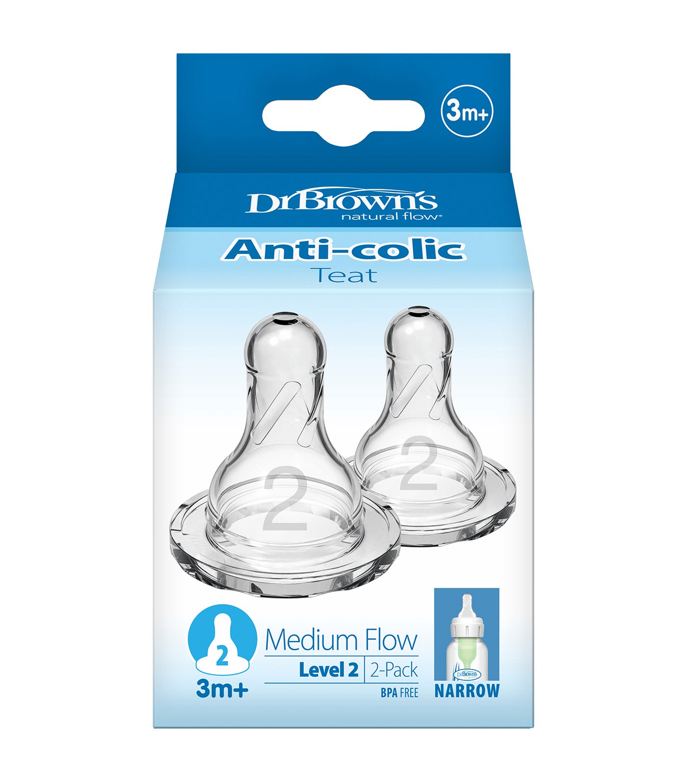 Options+ Narrow Neck Nipple, 2 Pieces/Pack