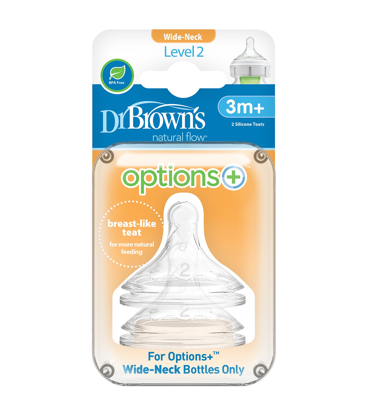 Options+ Silicone Wide-Neck Nipple, 2 Pieces/Pack