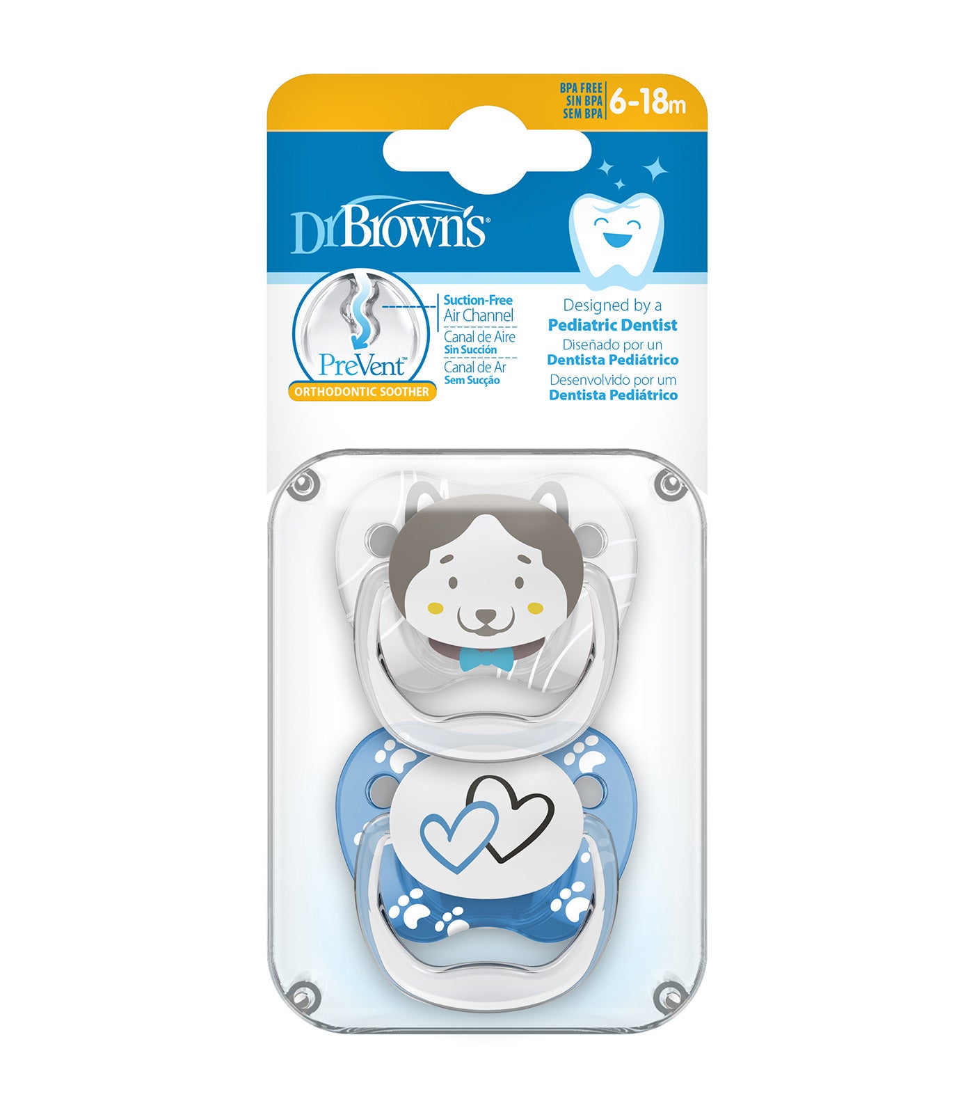PreVent Printed Shield Stage 2 Pacifier, Animal Faces, 2 Pieces/Pack