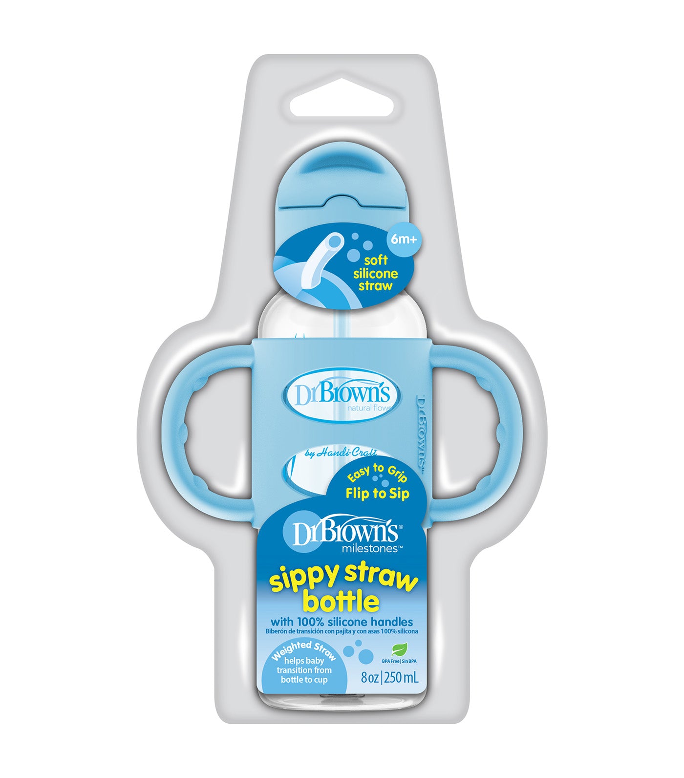 Training Cup Narrow Sippy Straw Bottle with Silicone Handles 250ml