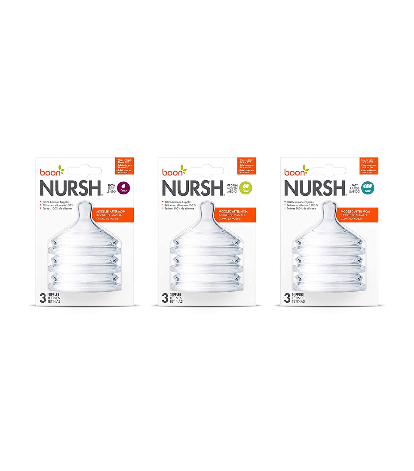 NURSH Silicone Nipples 3 Pack - Slow Flow