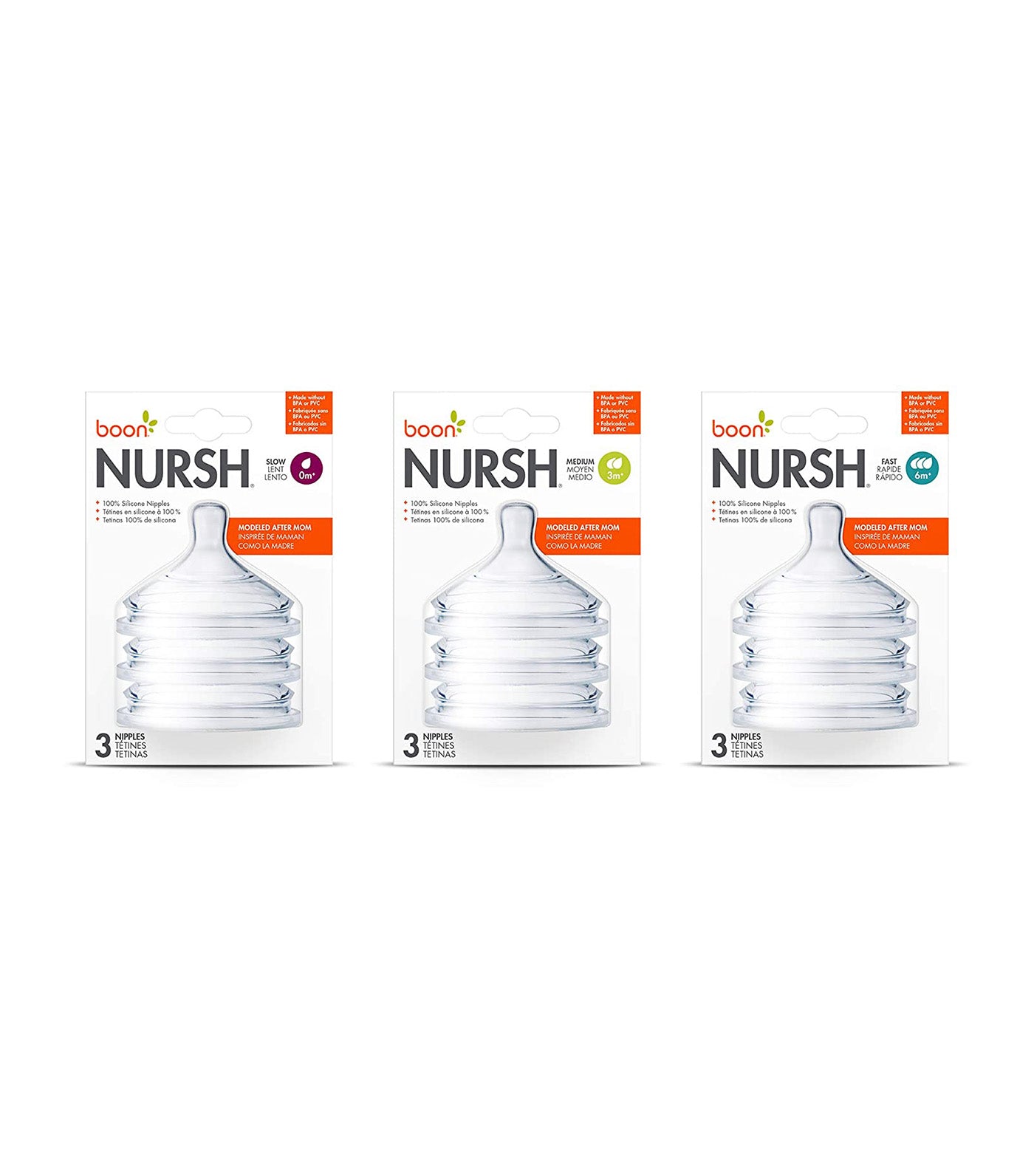 NURSH Silicone Nipples 3 Pack - Medium Flow