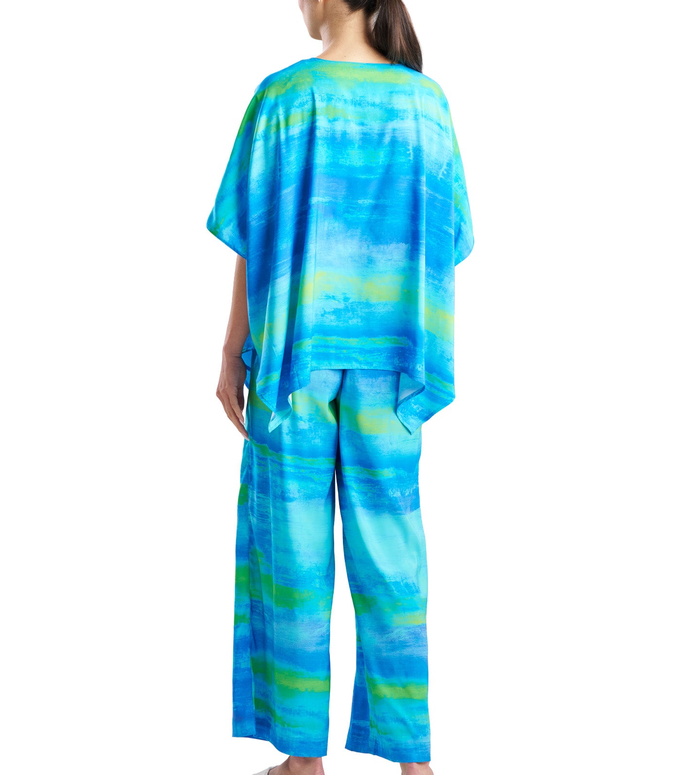 Aurora Printed Satin Caftan Top Azure