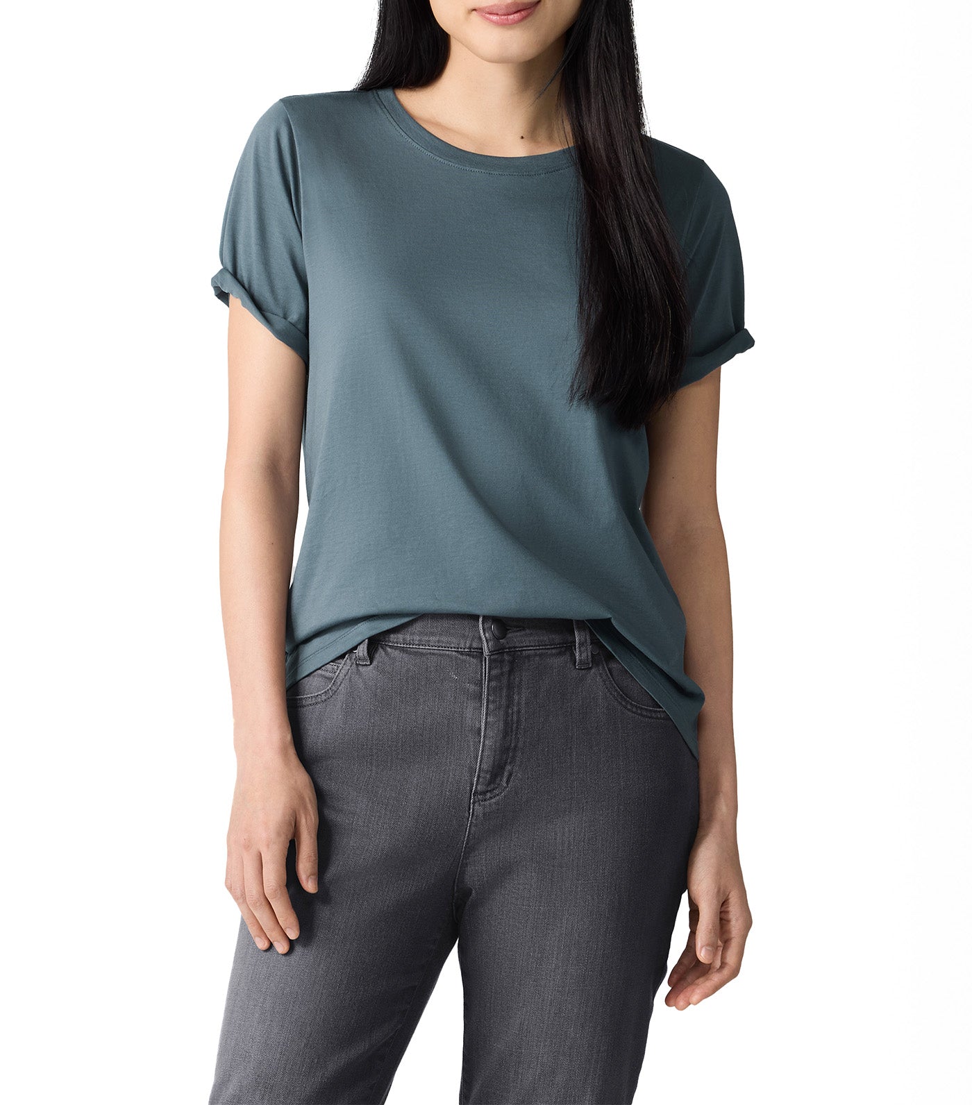 Organic Pima Cotton Jersey Round Neck Tee Eucalyptus