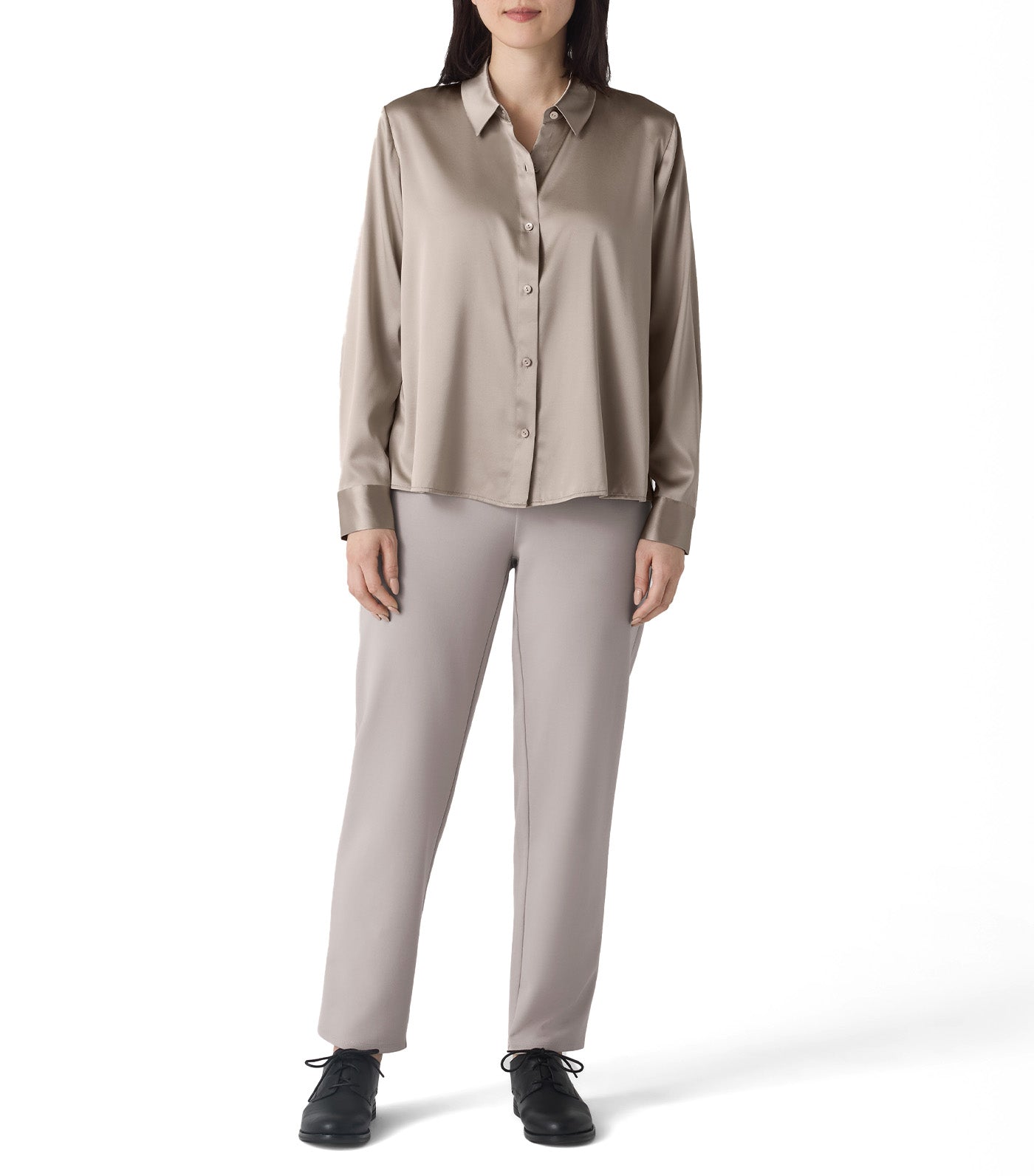 Stretch Silk Charmeuse Classic Collar Shirt Dove