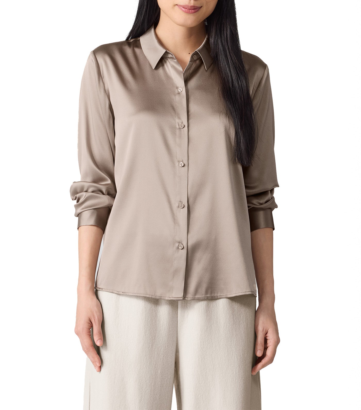 Stretch Silk Charmeuse Classic Collar Shirt Dove