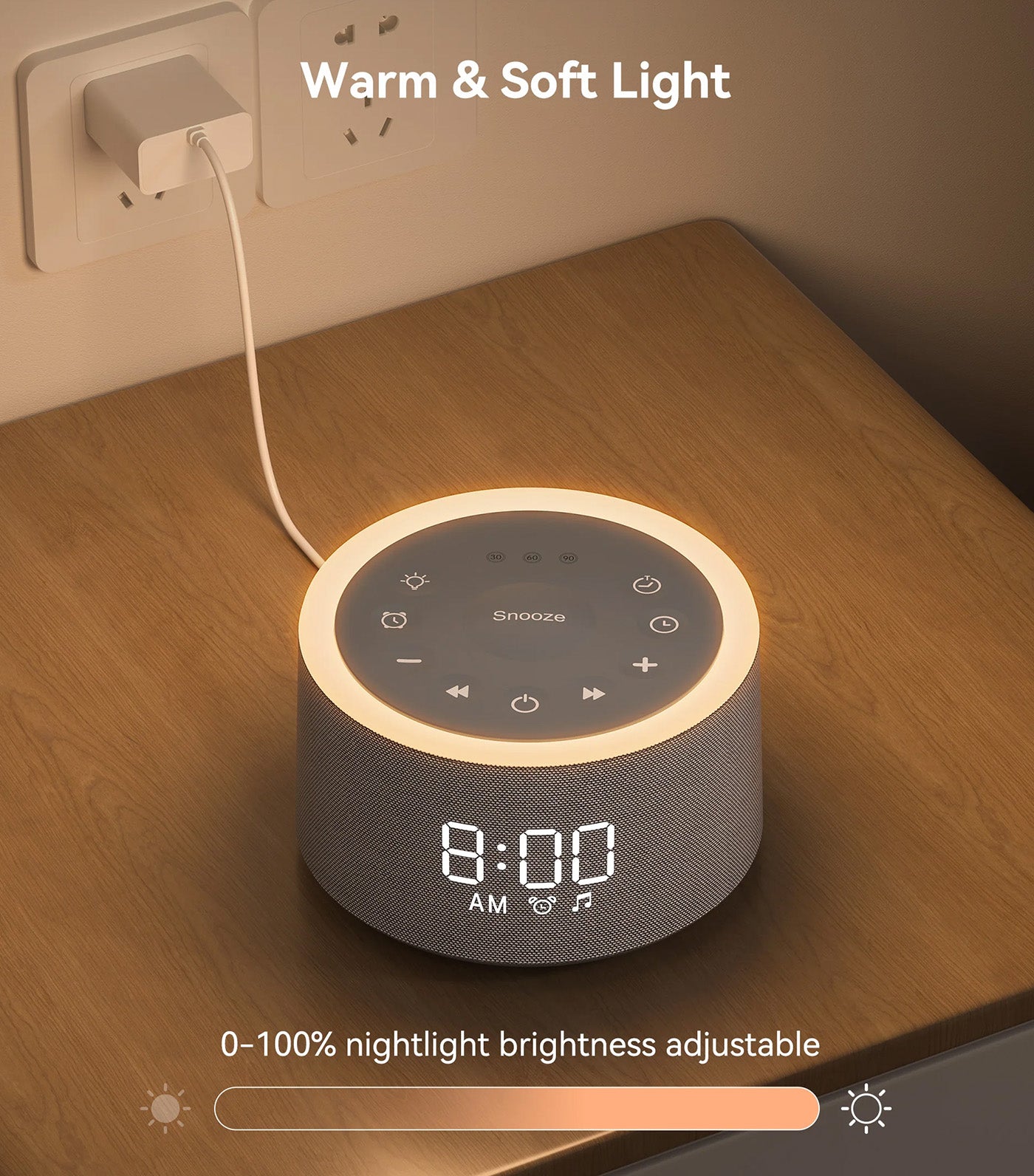 Snooz Home 3-In-1 Alarm Clock Sound Machine with Night Light