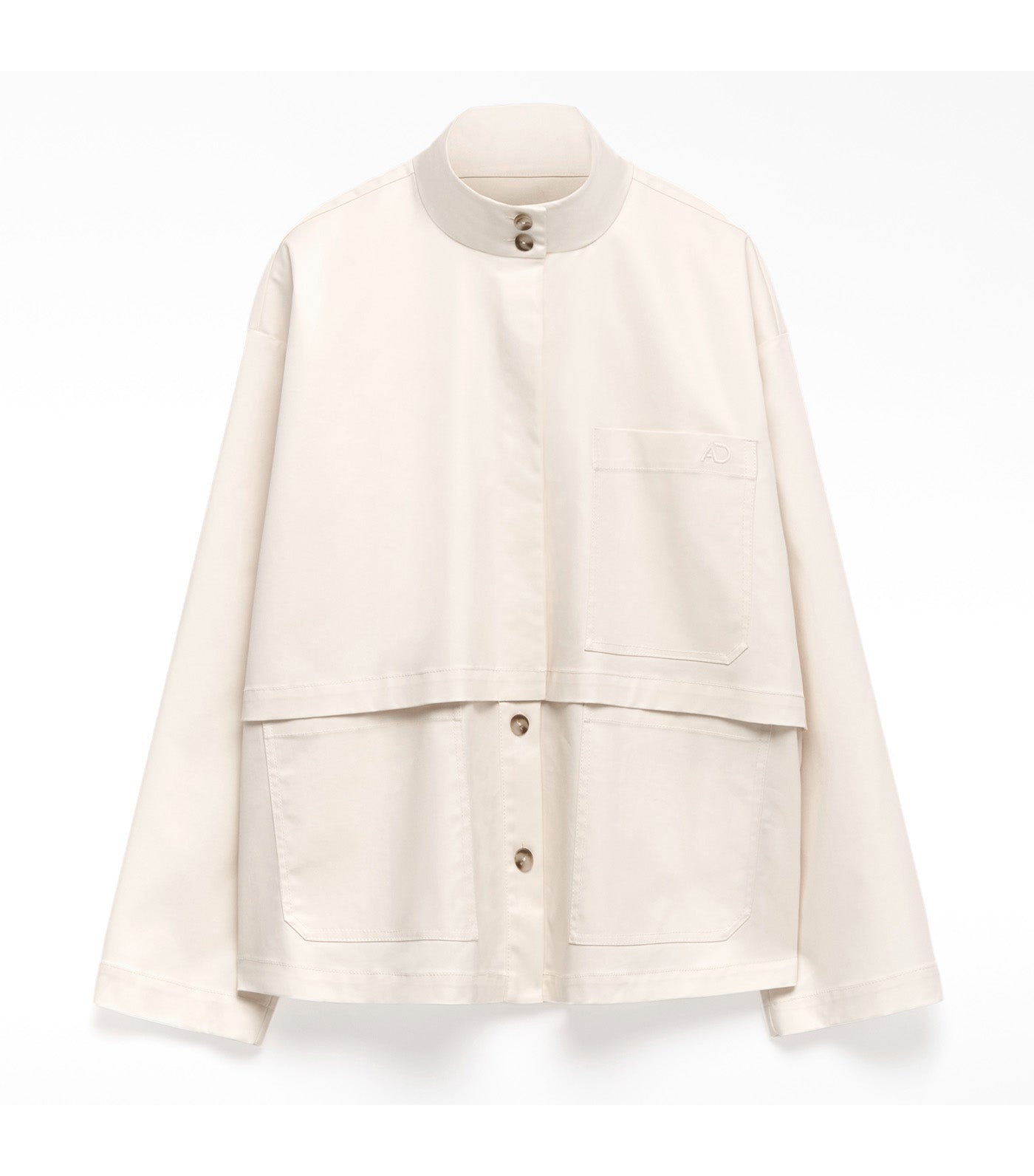 Funnel Neck Shirt with Front Yoke Ecru