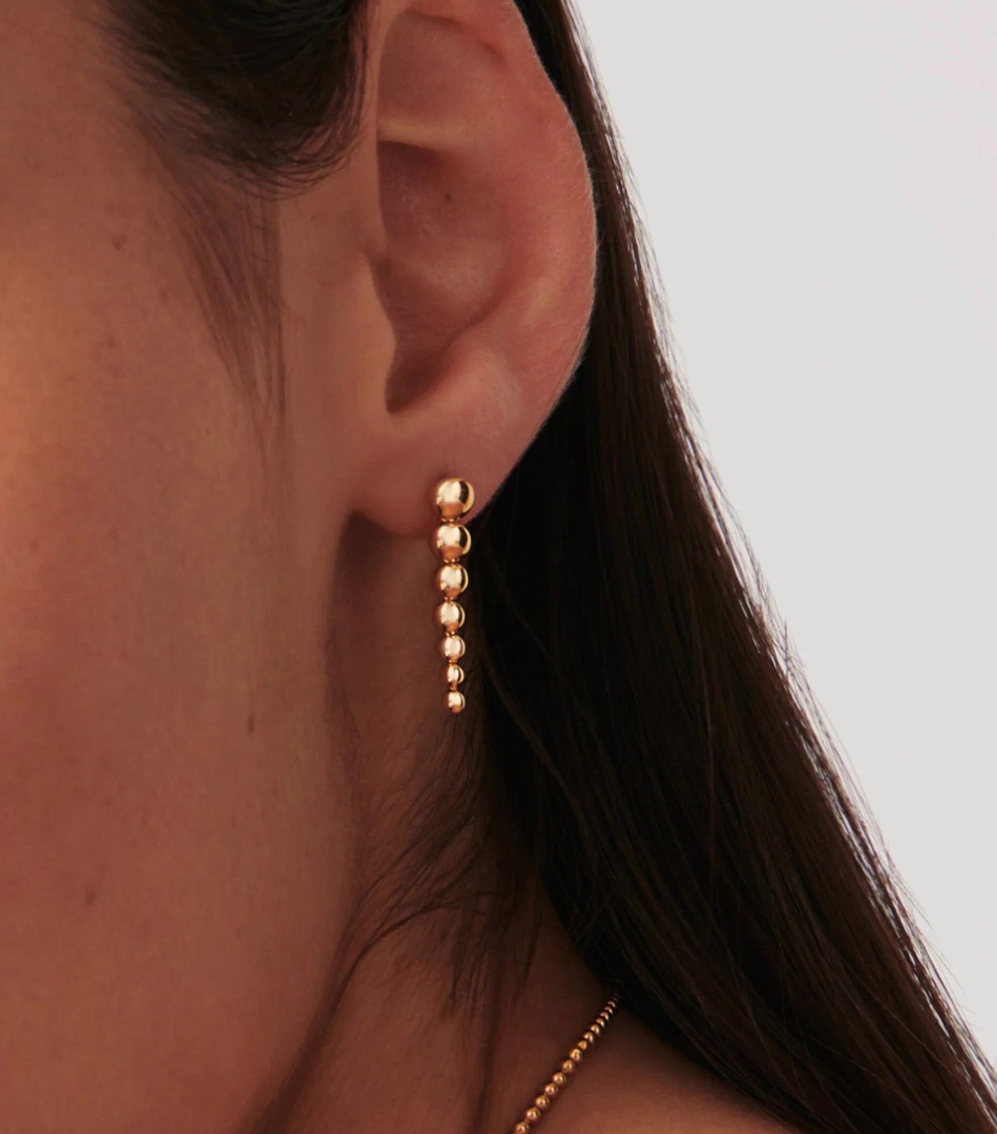 Articulated Beaded Drop Stud Earrings Gold