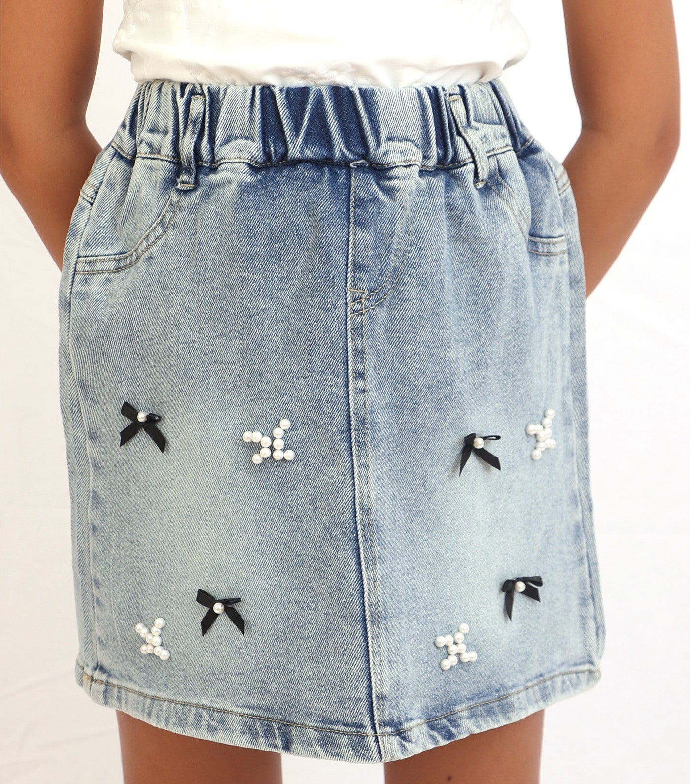 Georgina Girls Denim Skirt with Ribbons