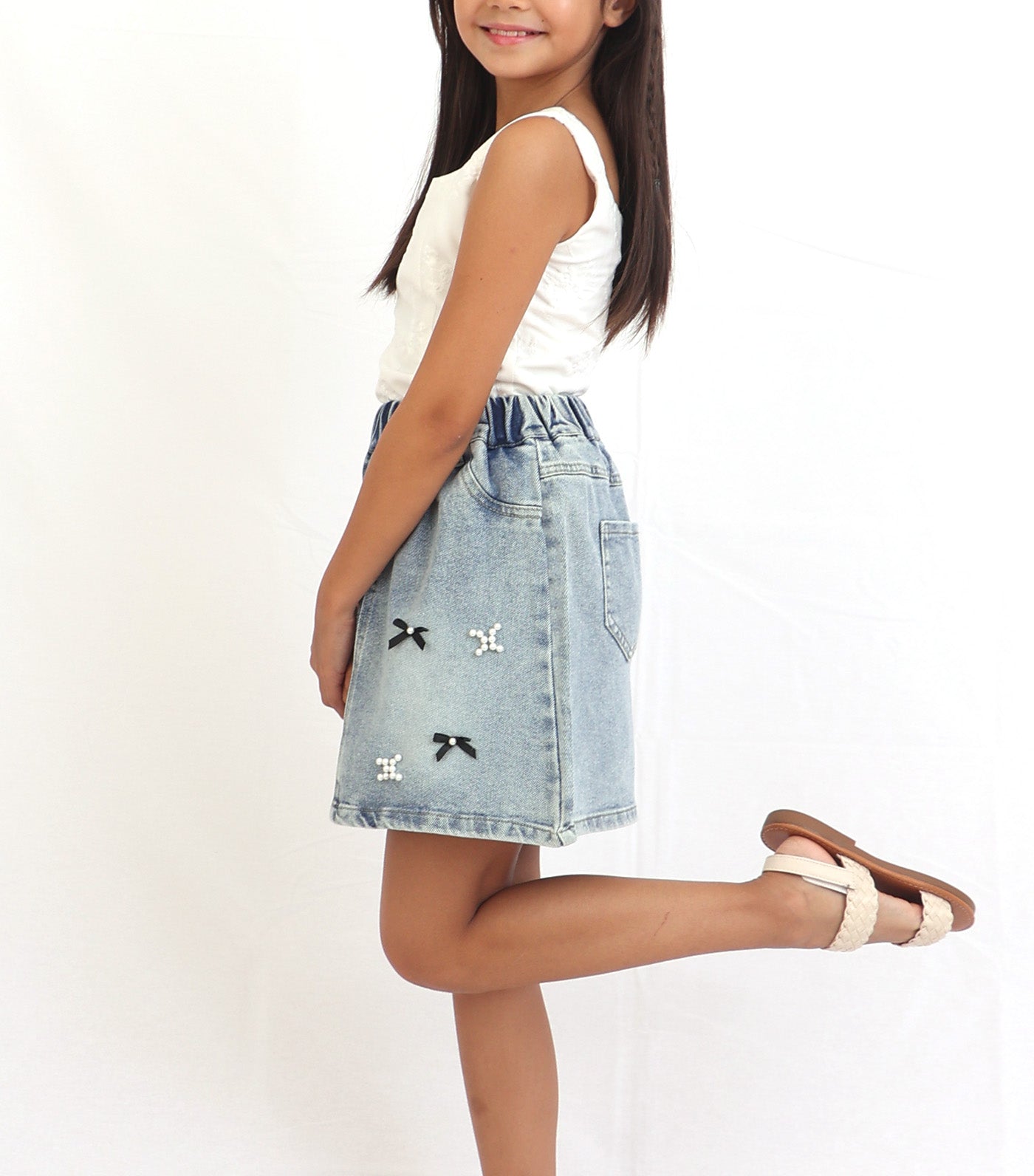 Georgina Girls Denim Skirt with Ribbons
