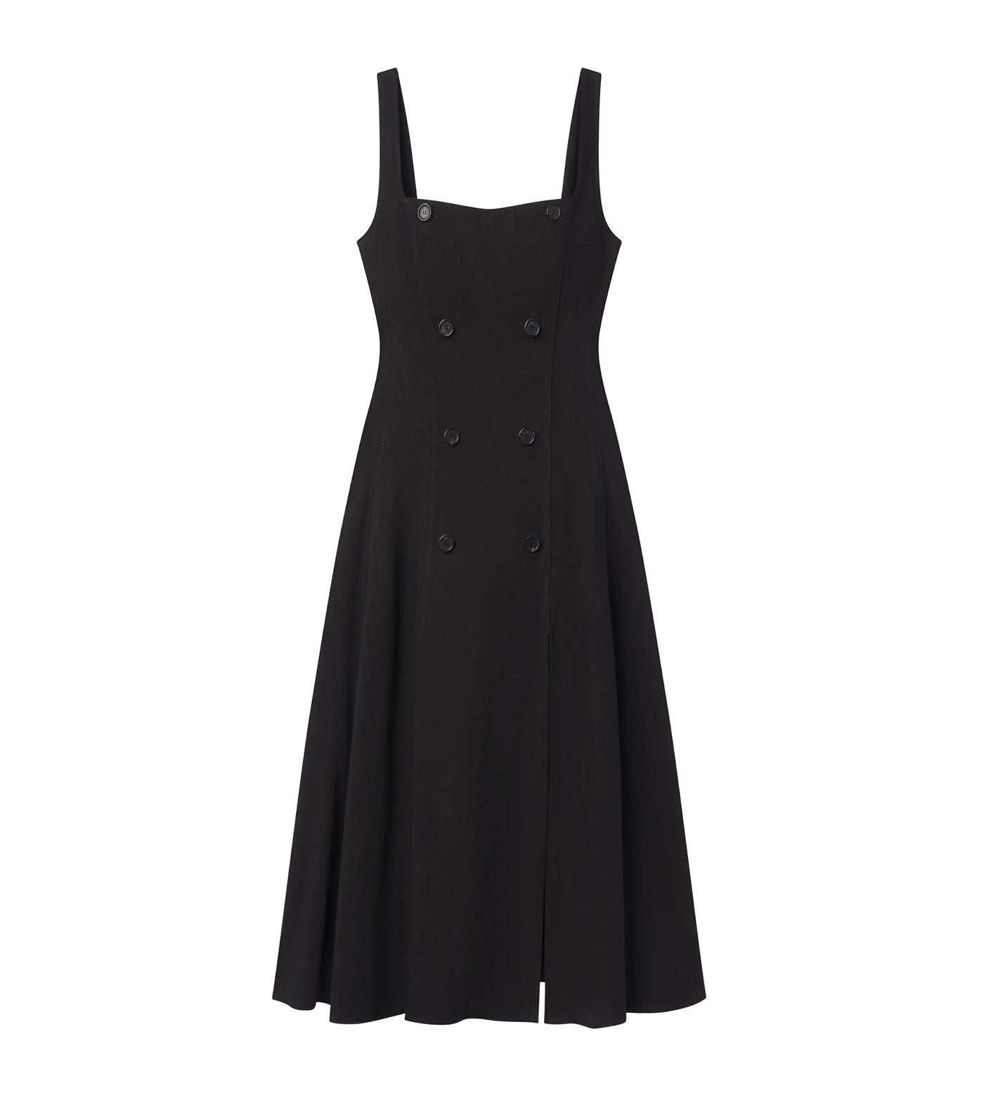 Hayes Button Front Linen Midi Dress Black