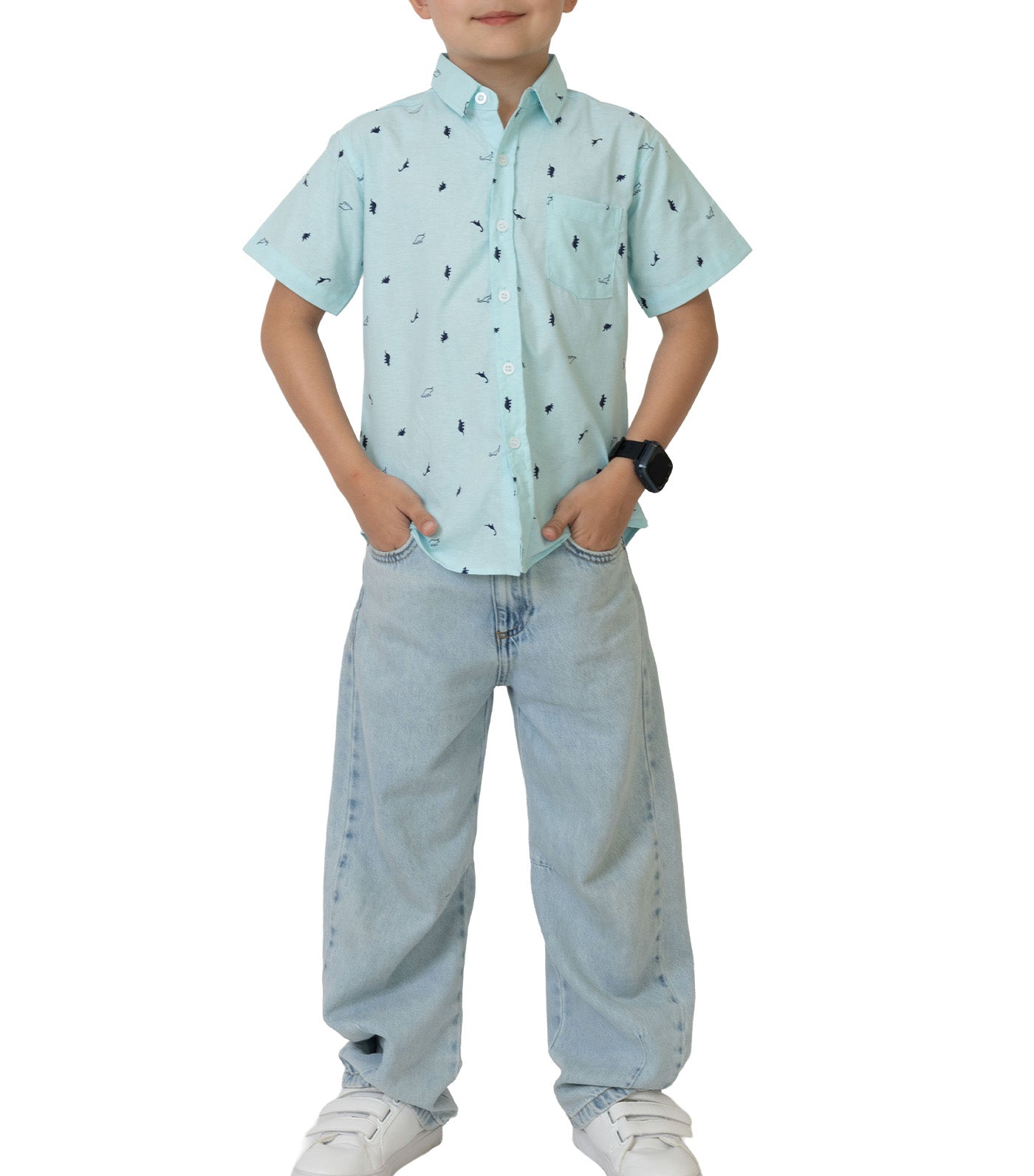 Rustan Jr. Hans Short Sleeve Dino Print Green