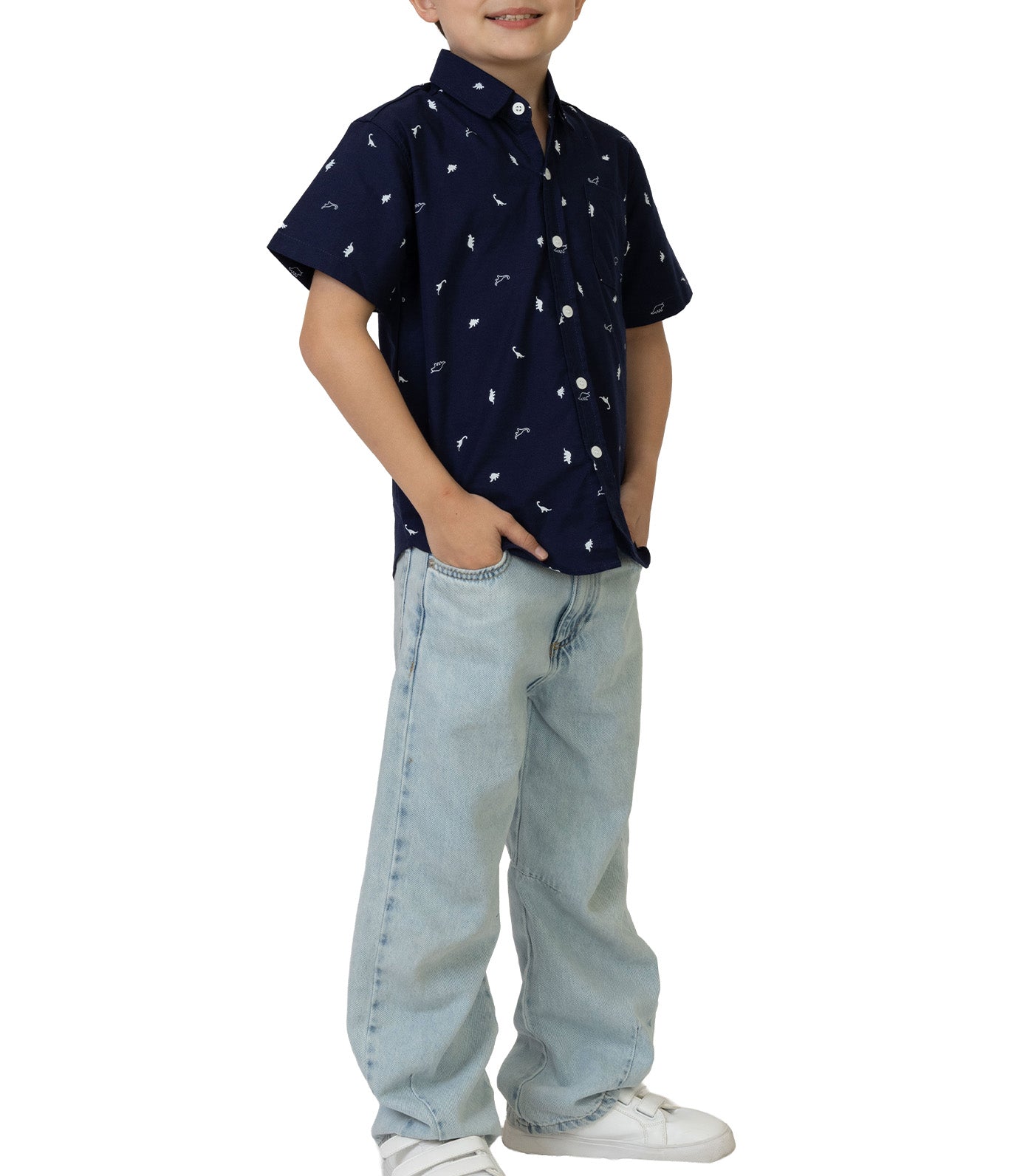 Rustan Jr. Hans Short Sleeve Dino Print Navy