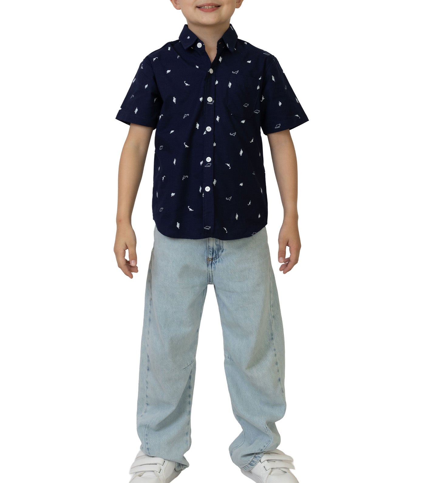 Rustan Jr. Hans Short Sleeve Dino Print Navy