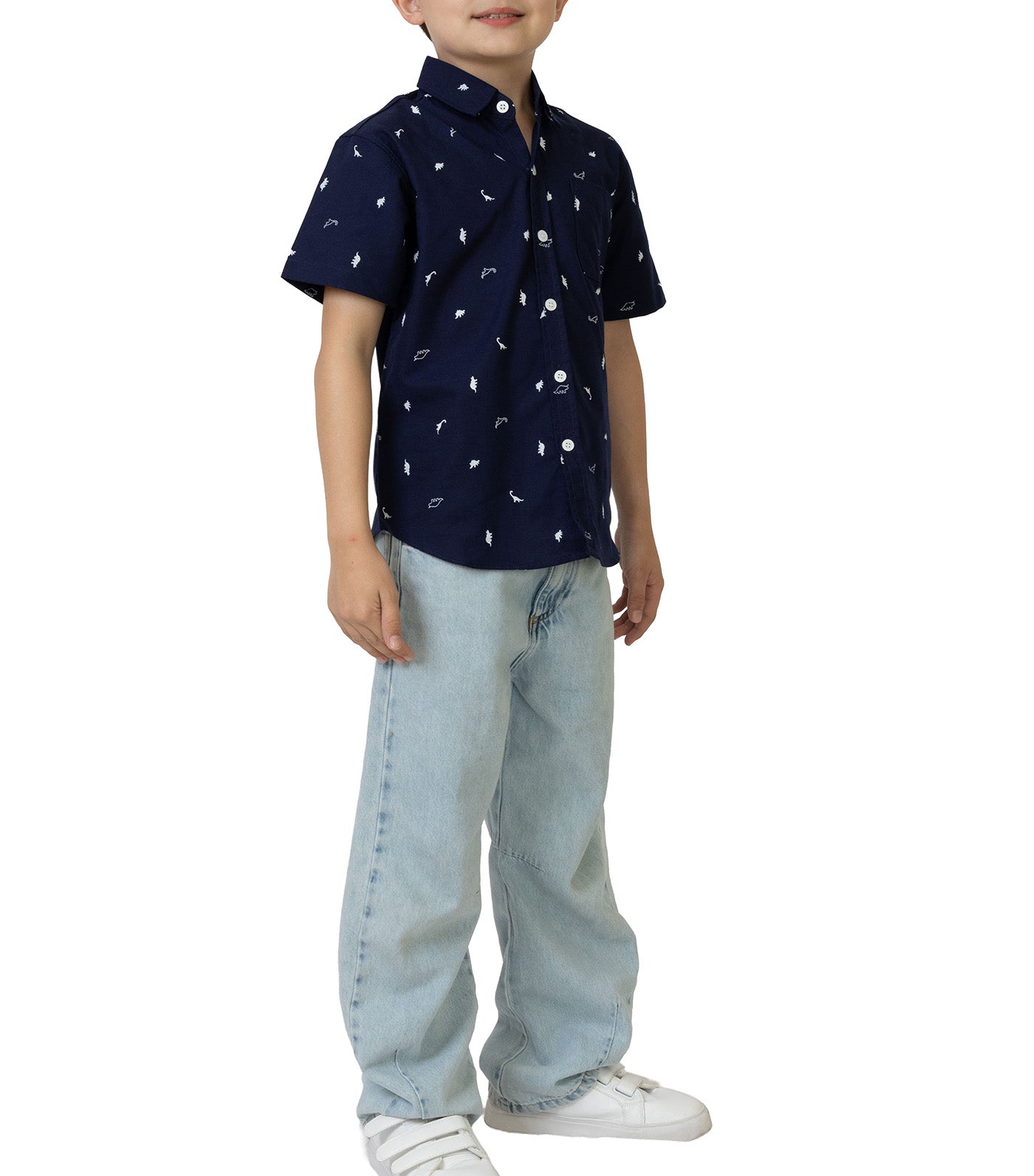 Rustan Jr. Hans Short Sleeve Dino Print Navy
