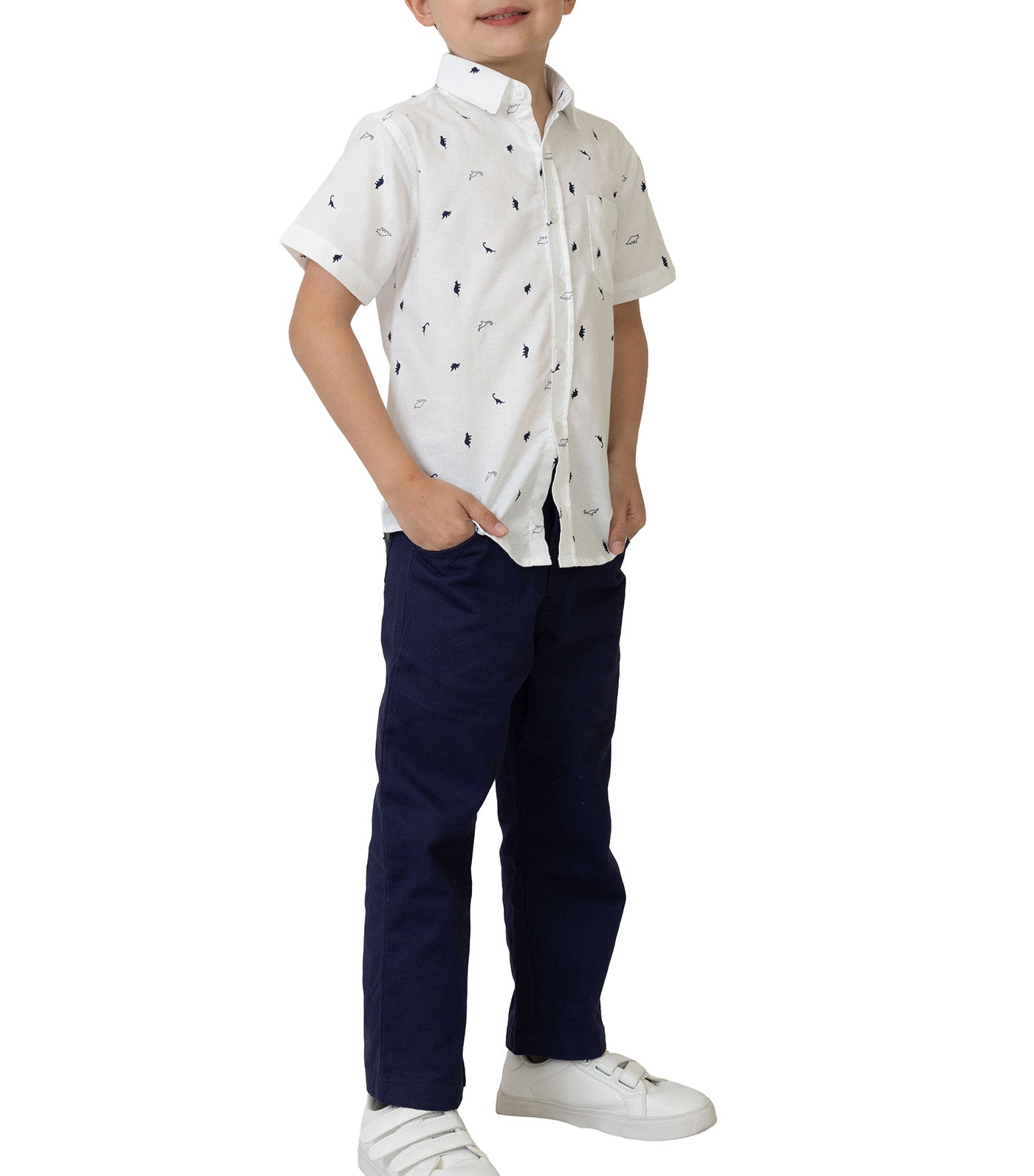 Rustan Jr. Hans Short Sleeve Dino Print White
