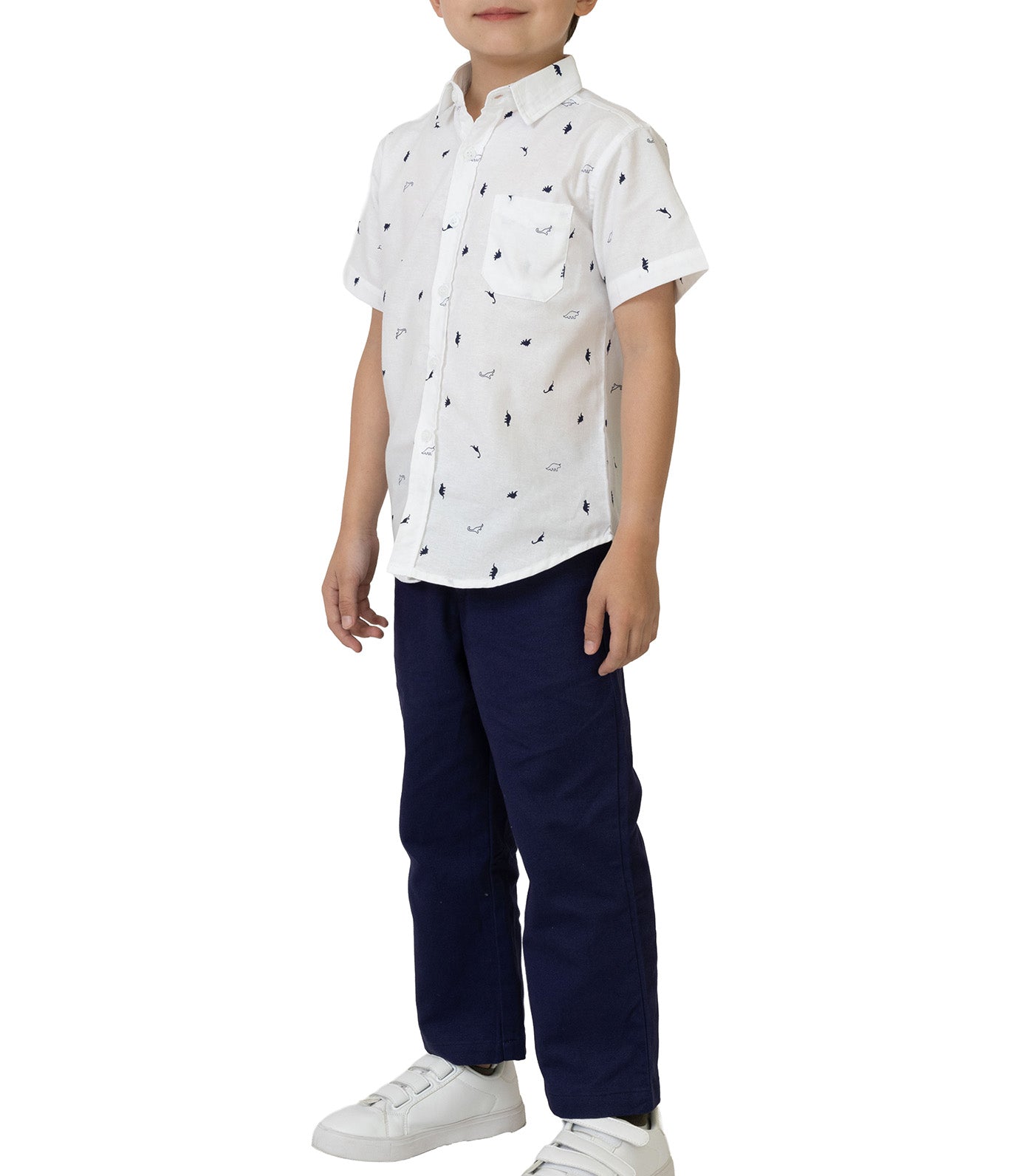 Rustan Jr. Hans Short Sleeve Dino Print White
