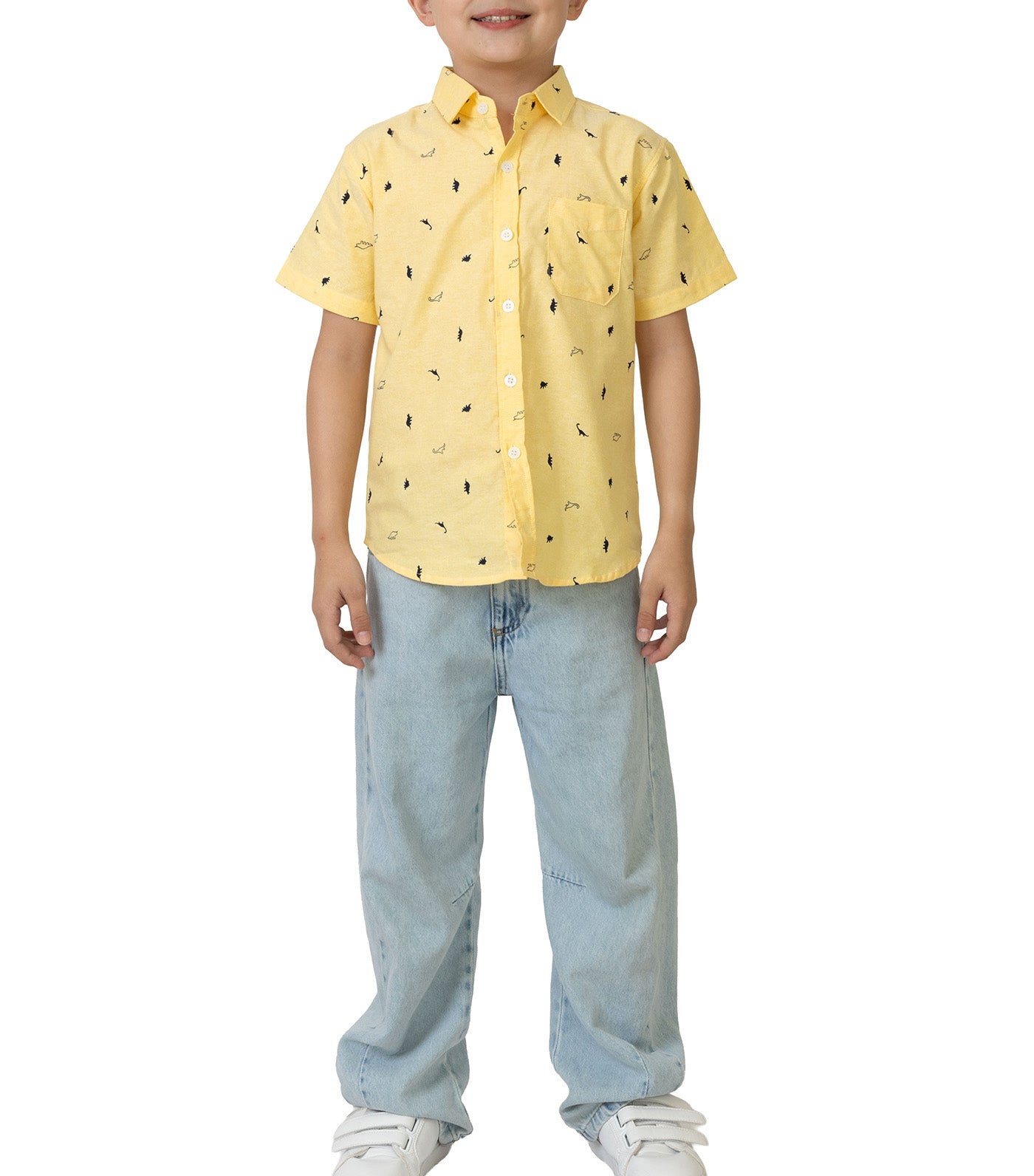 Rustan Jr. Hans Short Sleeve Dino Print Yellow