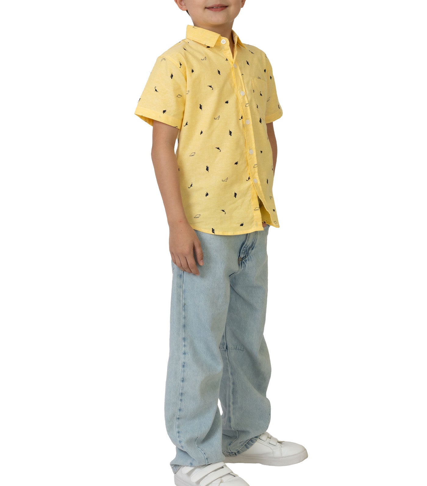 Rustan Jr. Hans Short Sleeve Dino Print Yellow