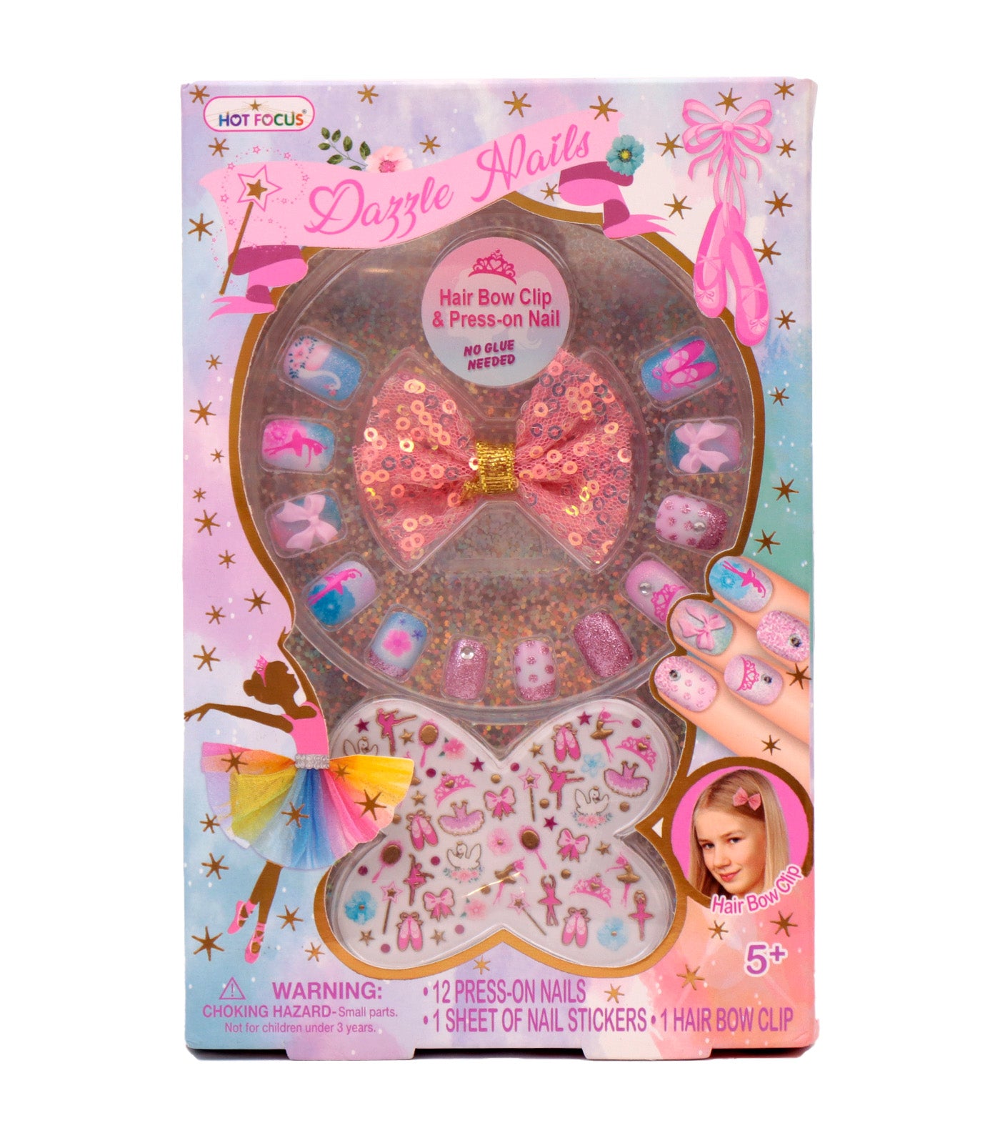 Dazzle Nails Hair Bow Clip & Press-On Nail