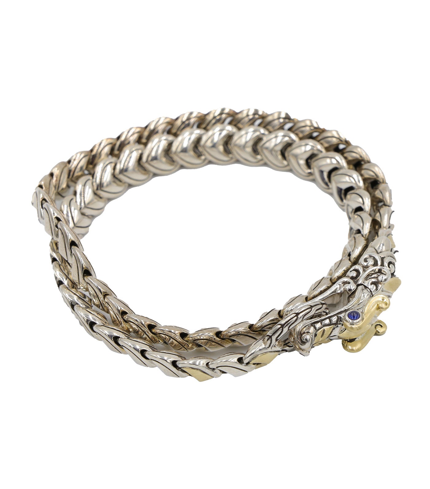 Legends Naga 18K Gold and Silver Double Wrap Bracelet with Blue Sapphire Eyes