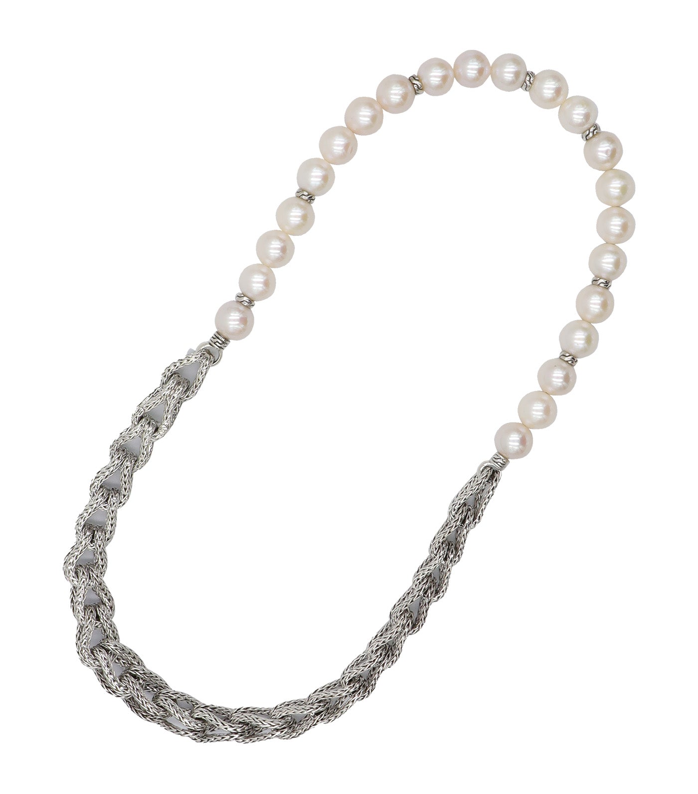 Asli Classic Chain Link Silver Necklace with Cultured Fresh Water Pearl