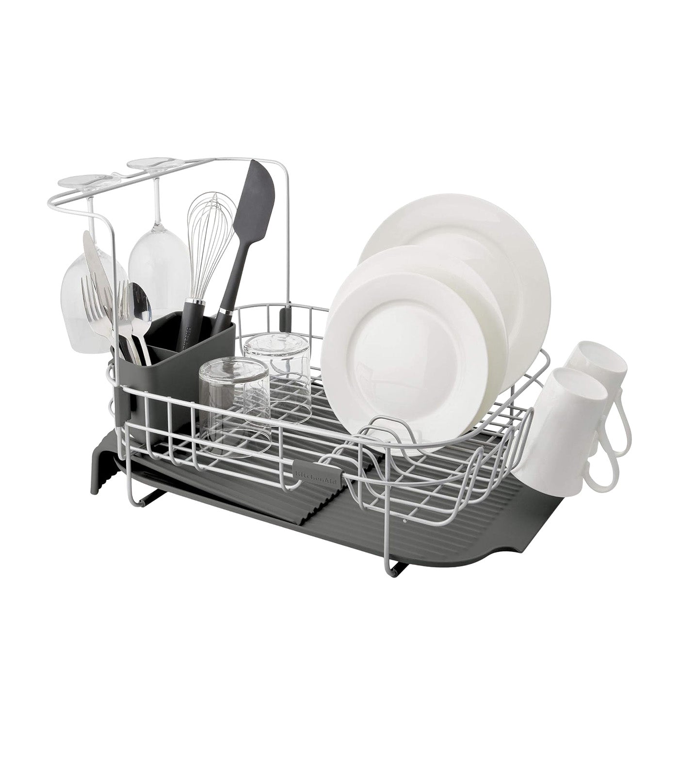 Satin Wire Expandable Dish Rack Gray