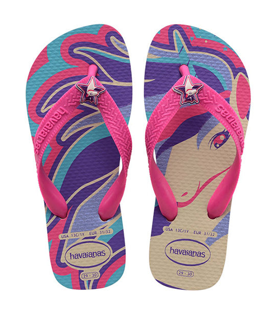 Kids Fantasy Flip Flops Beige Magenta Neon