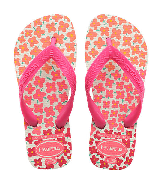 Kids Flores Flip Flops White Pink Flux