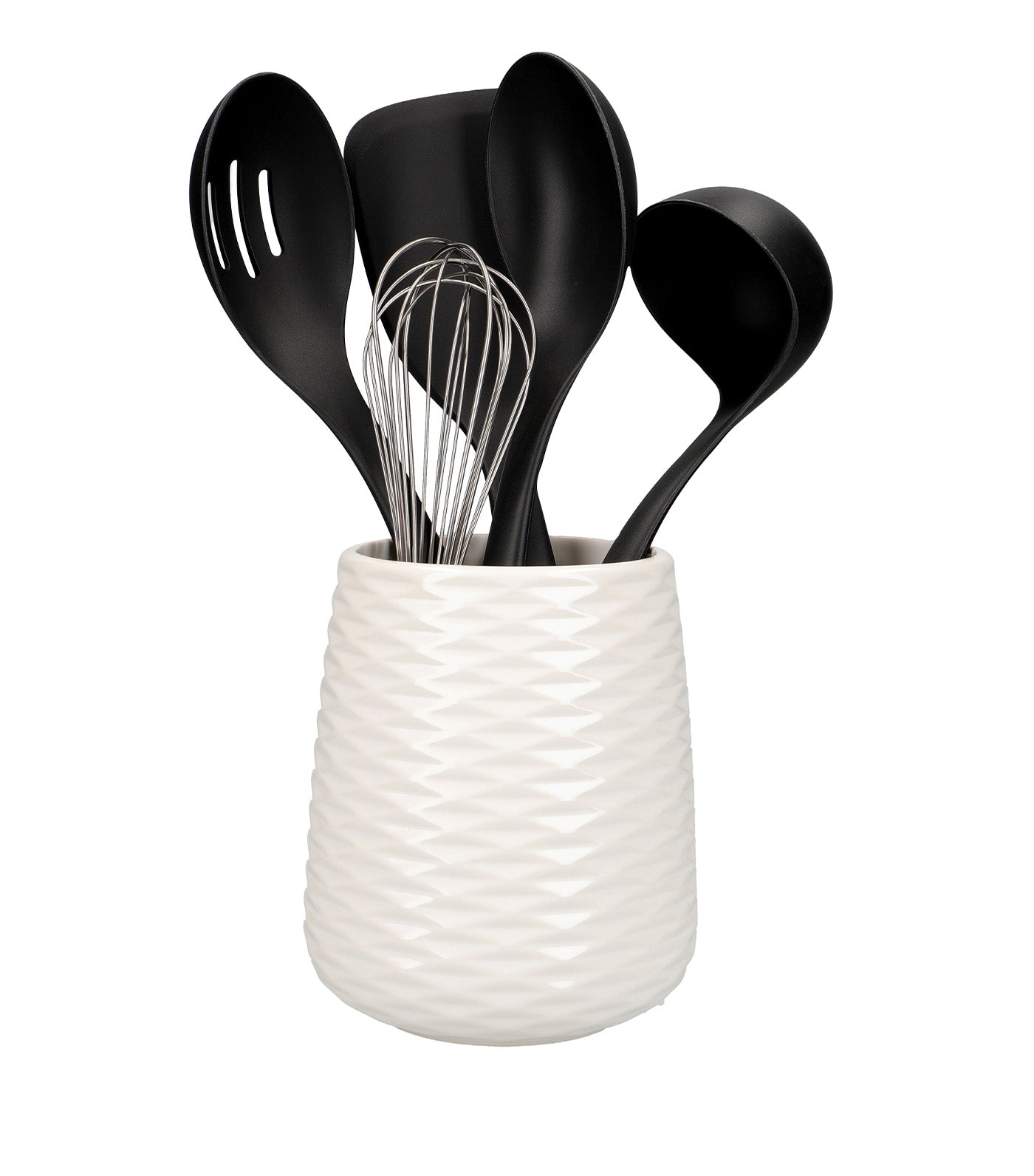 5-Piece Kitchen Tool Set with Ceramic Crock Holder Black
