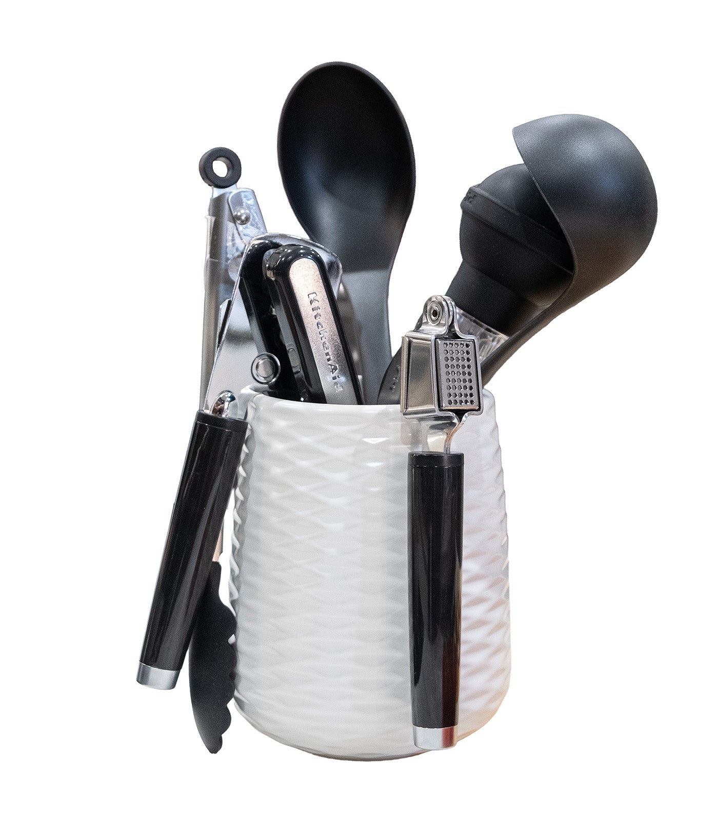 5-Piece Kitchen Tool Set with Ceramic Crock Holder Black
