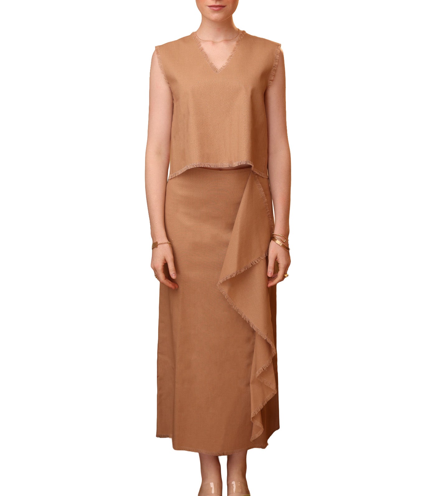 Lala Blouse and Skirt Set Light Brown
