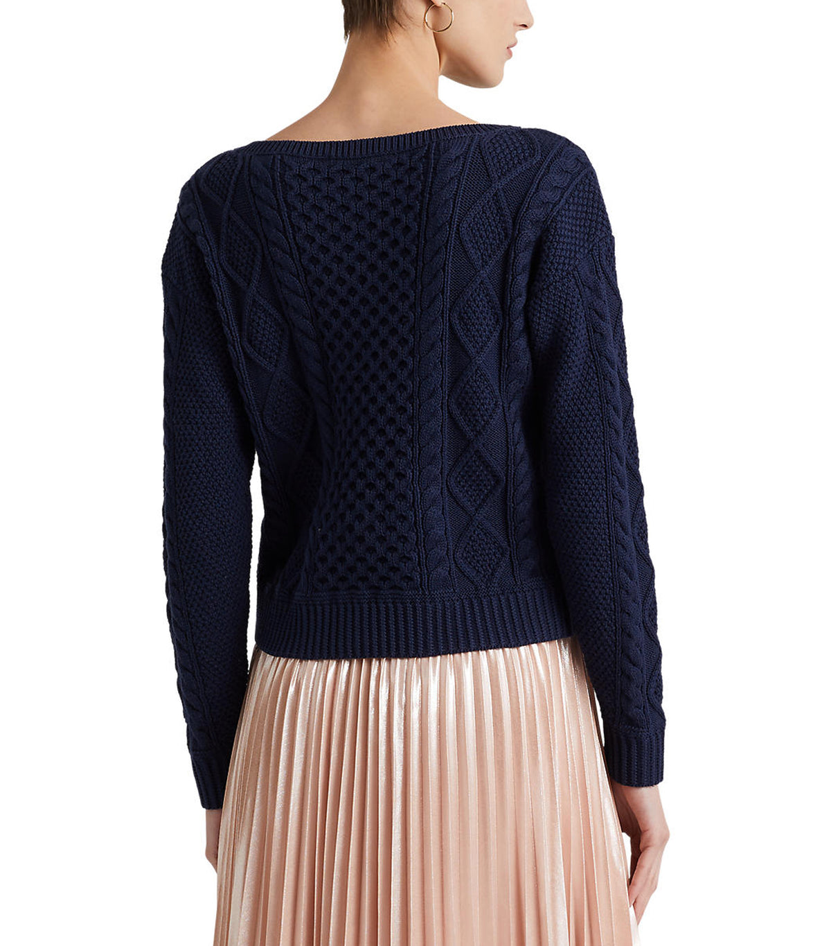 Women's Aran-Knit Cotton Boatneck Sweater French Navy
