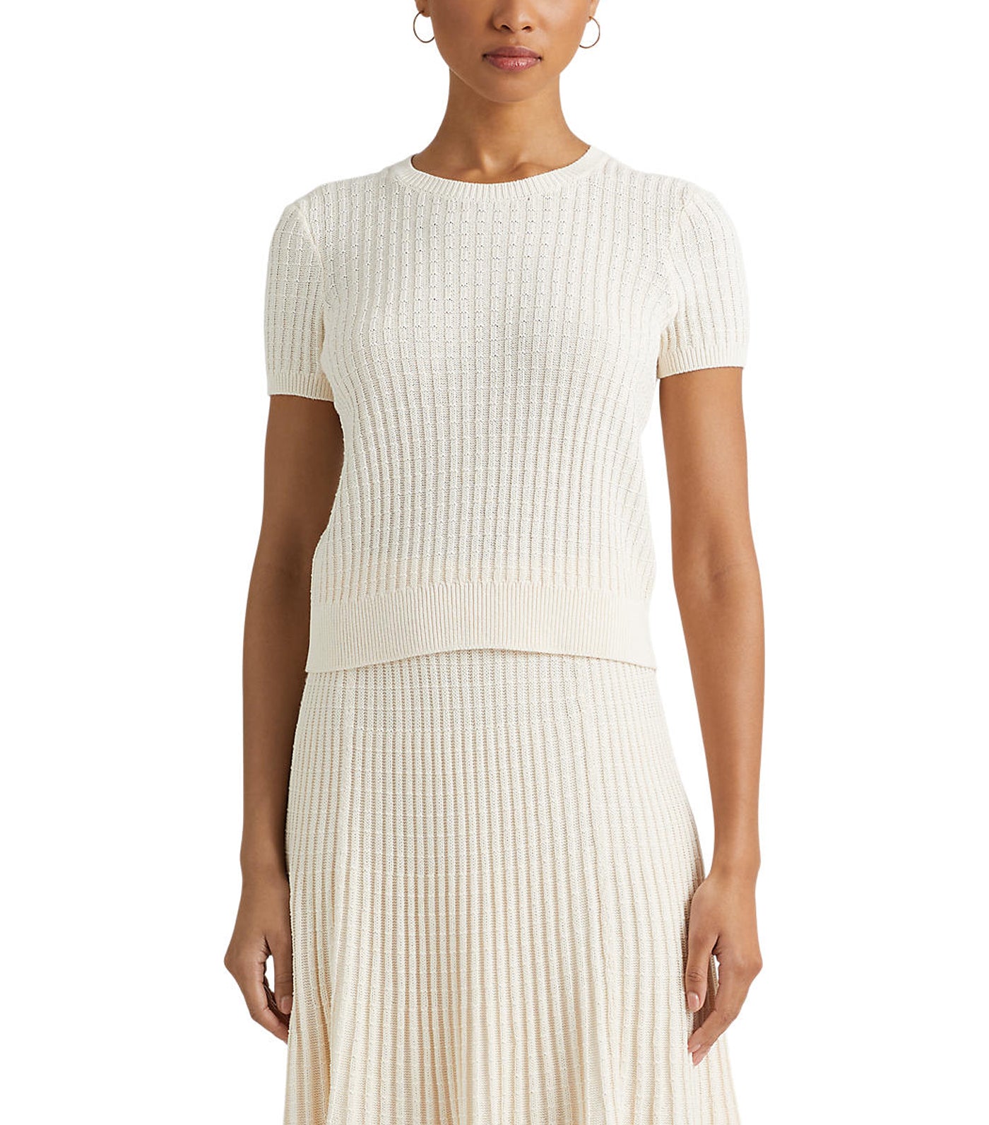 Women's Linen Cotton Short-Sleeve Sweater Mascarpone Cream