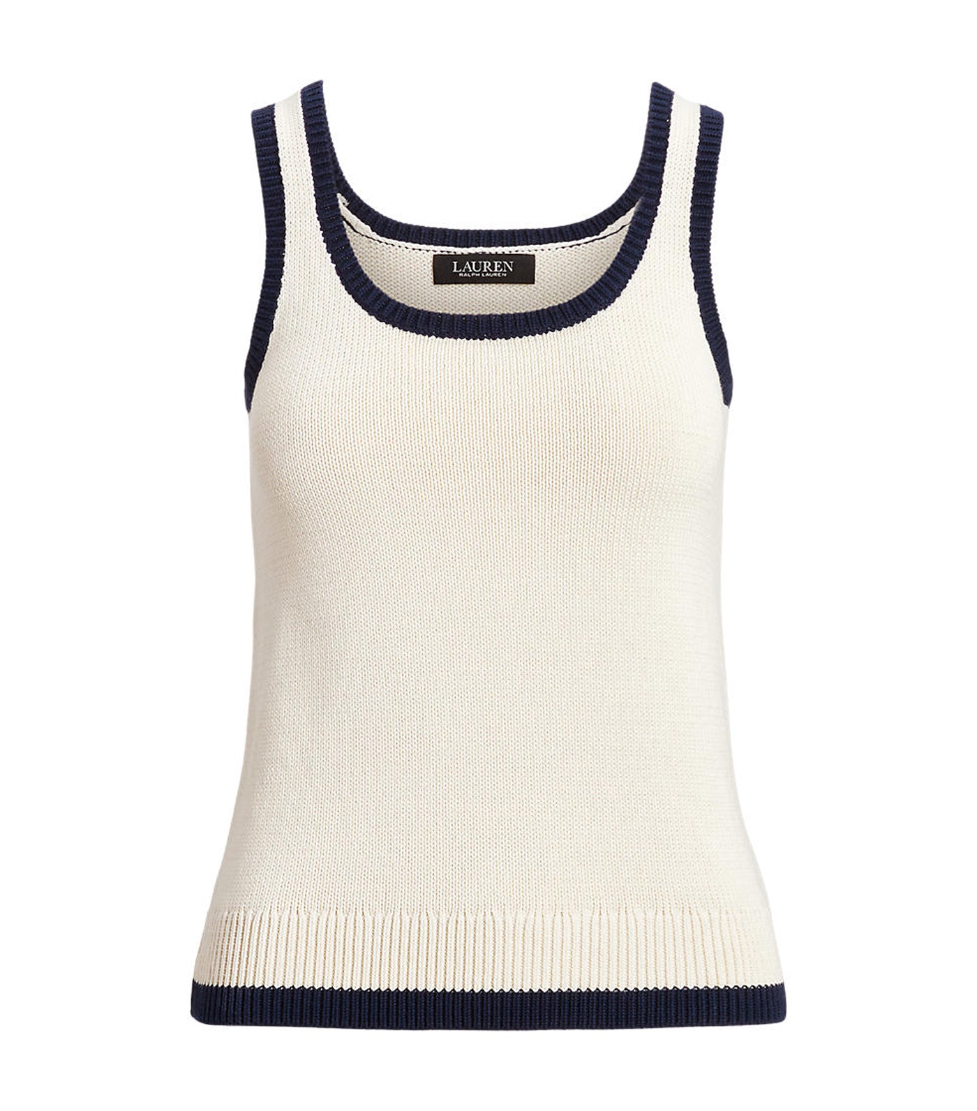 Women's Two-Tone Cotton-Blend Sleeveless Sweater Mascarpone Cream/French Navy