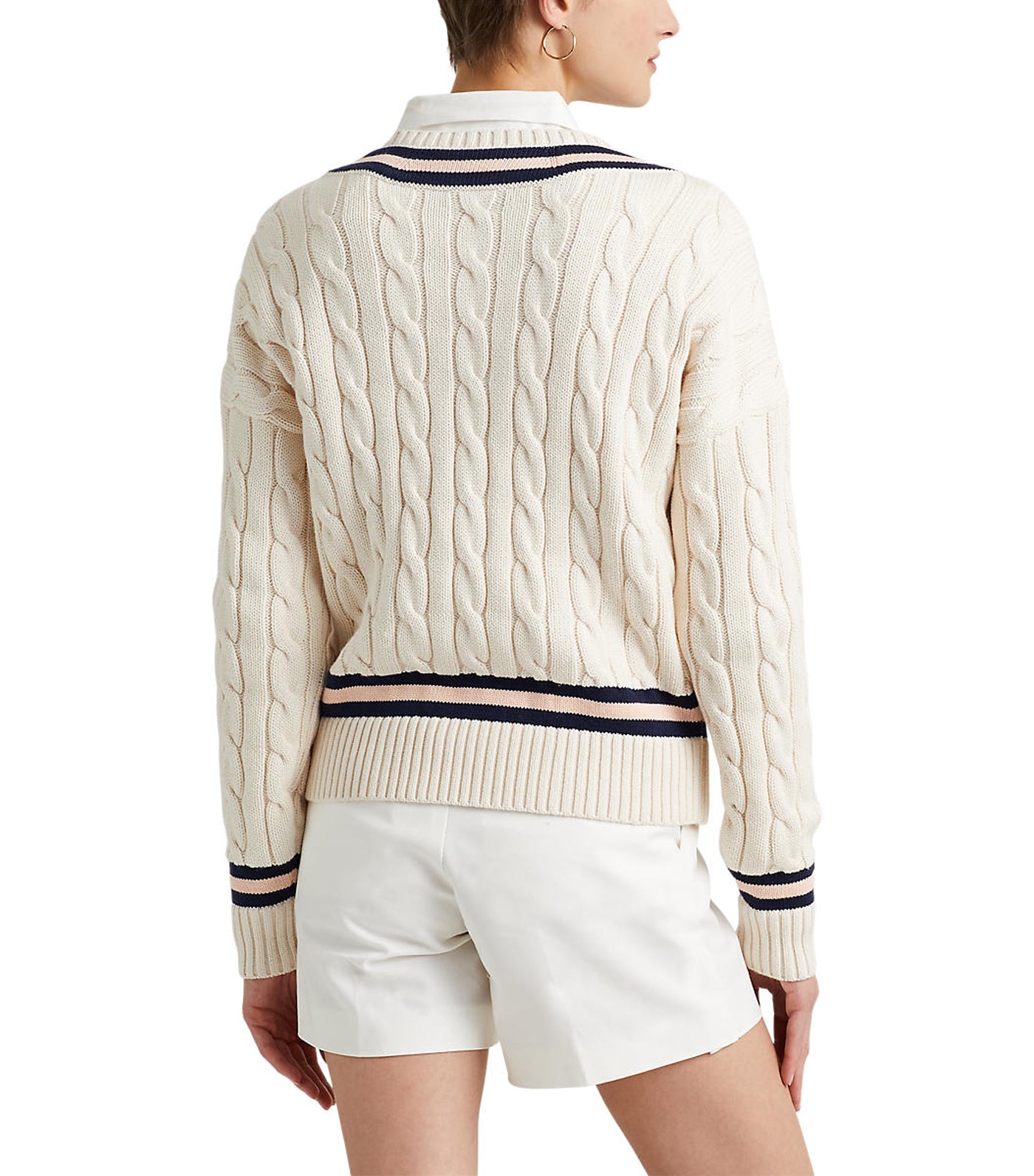 Lauren Ralph Lauren Women s Cable Knit Cricket Sweater Cream Navy Pink