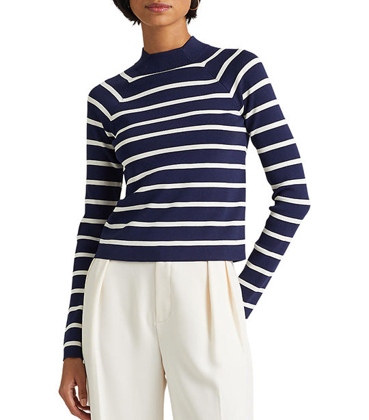 Women's Striped Mockneck Sweater French Navy/Mascarpone Cream