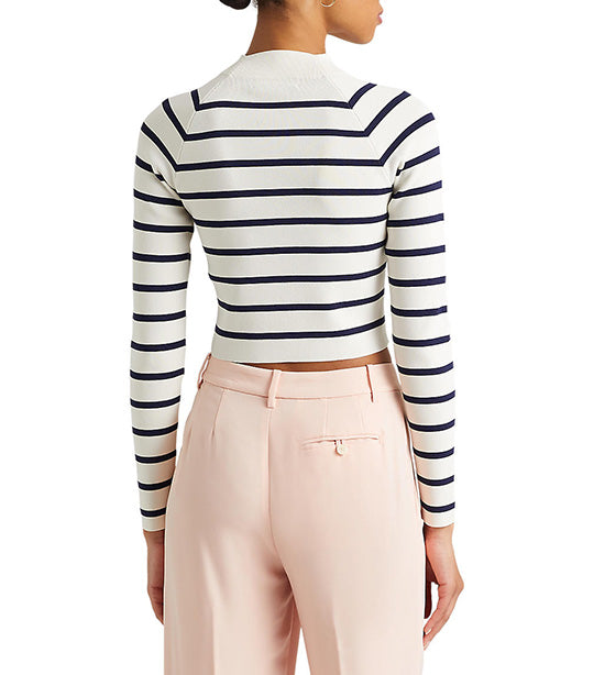 Women's Striped Mockneck Sweater Mascarpone Cream/French Navy
