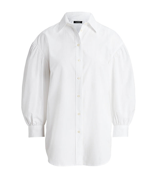 Women's Cotton Broadcloth Blouson-Sleeve Shirt White