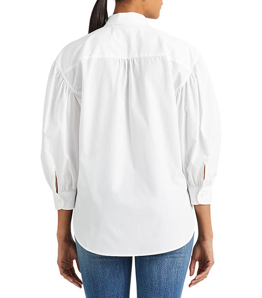 Women's Cotton Broadcloth Blouson-Sleeve Shirt White