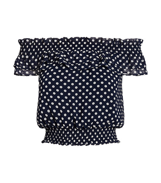 Lauren Ralph Lauren Women s Polka Dot Off the Shoulder Blouse Navy Cream Rustan s