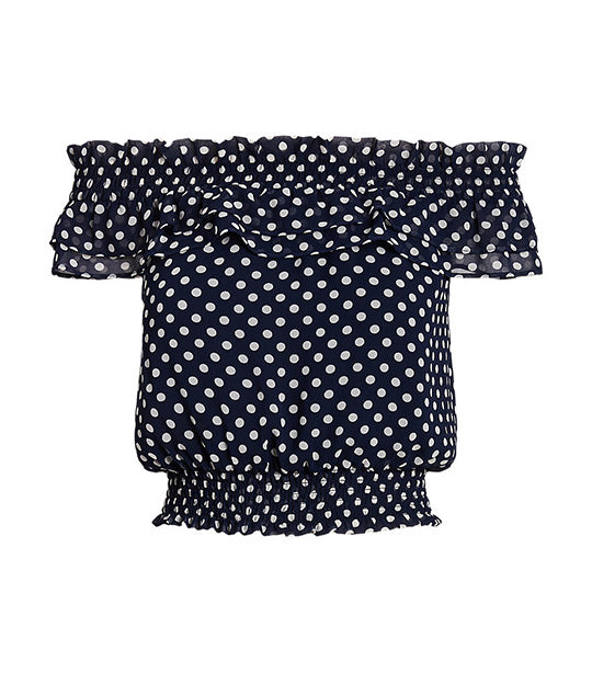 Women's Polka-Dot Off-the-Shoulder Blouse Navy/Cream