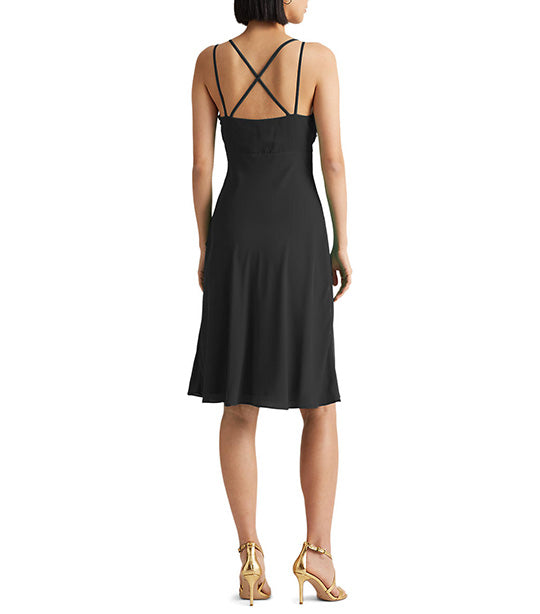 Women's Double-Strap Georgette Slip Dress Black