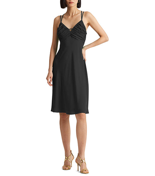 Women's Double-Strap Georgette Slip Dress Black